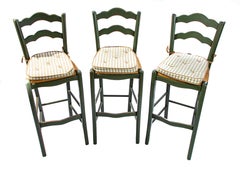 Italian Barstools with Plaid Seat Cushions