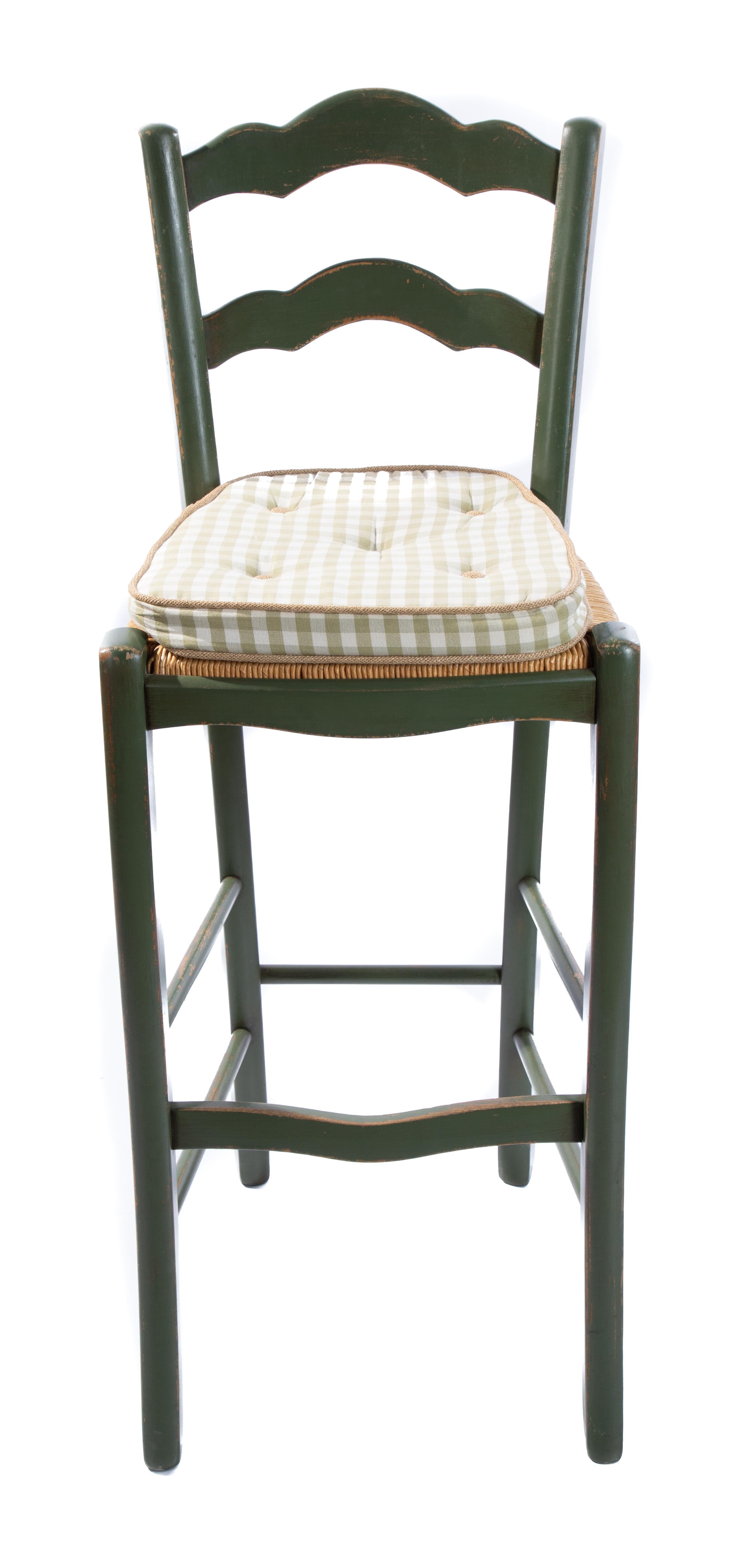 Rococo Italian Barstools with Plaid Seat Cushions For Sale