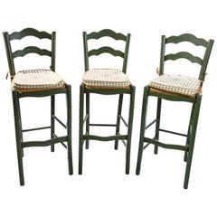 Italian Barstools with Plaid Seat Cushions