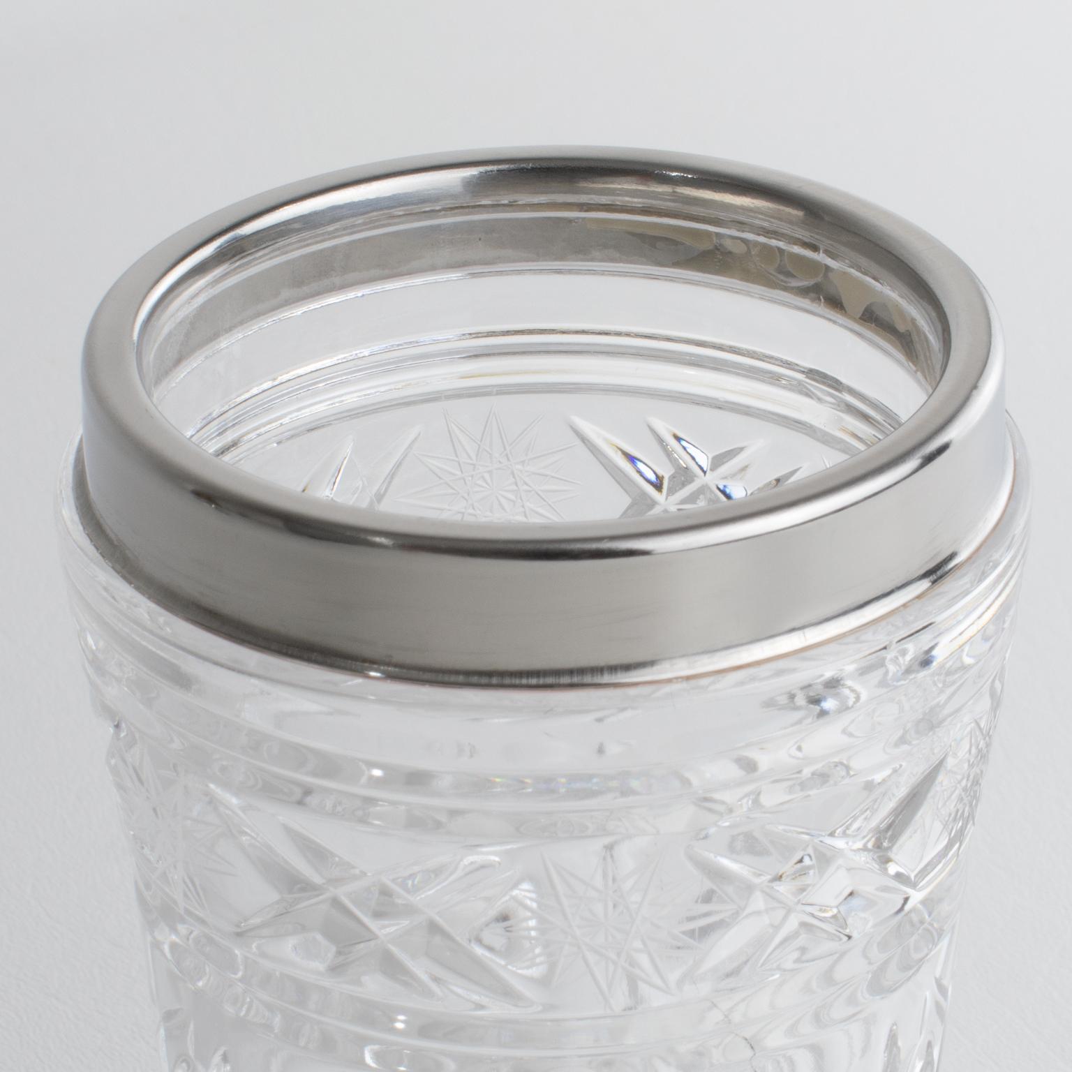 Cristallo Italian Barware Chrome and Etched Crystal Martini Cocktail Shaker, circa 1950 in vendita