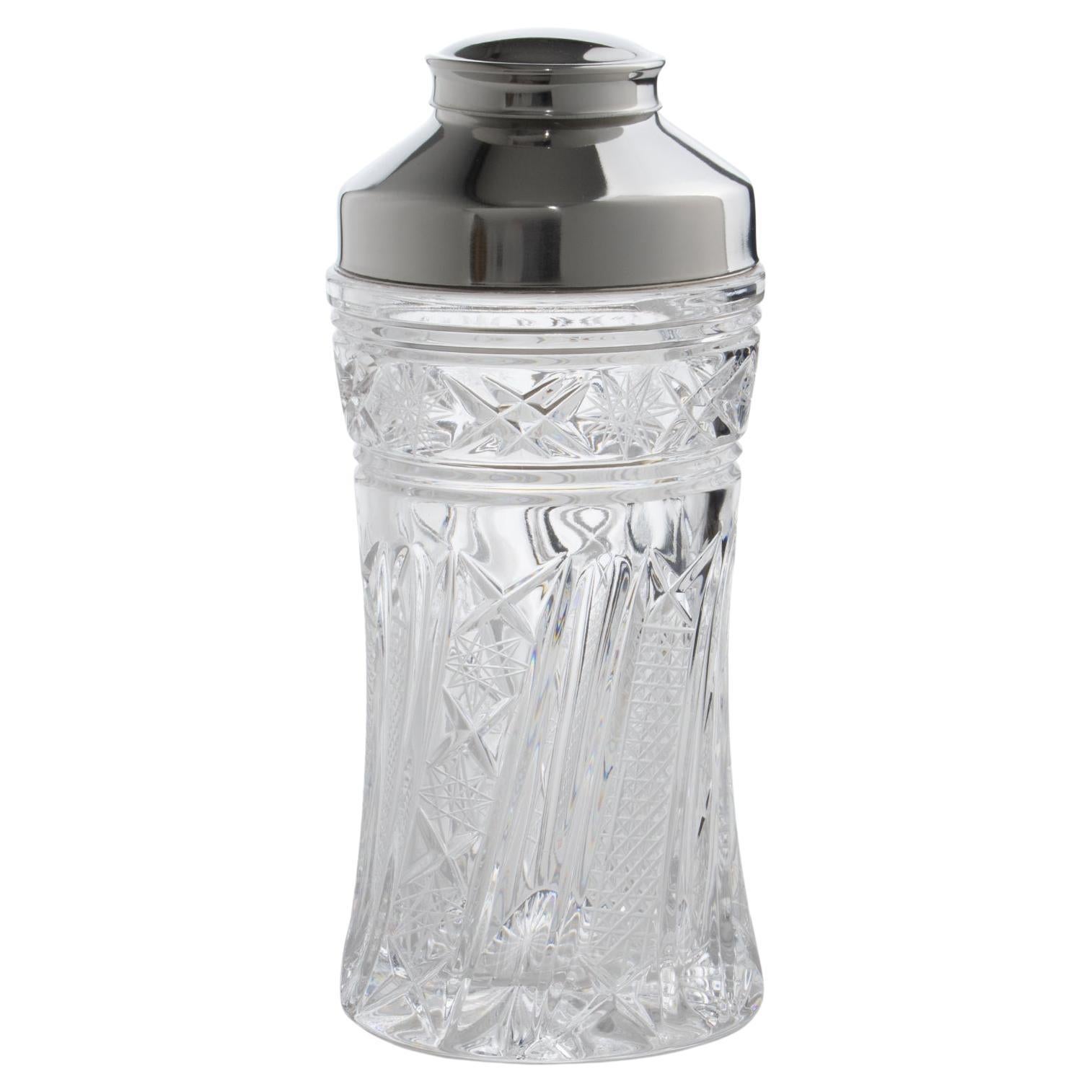 Italian Barware Chrome and Etched Crystal Martini Cocktail Shaker, circa 1950