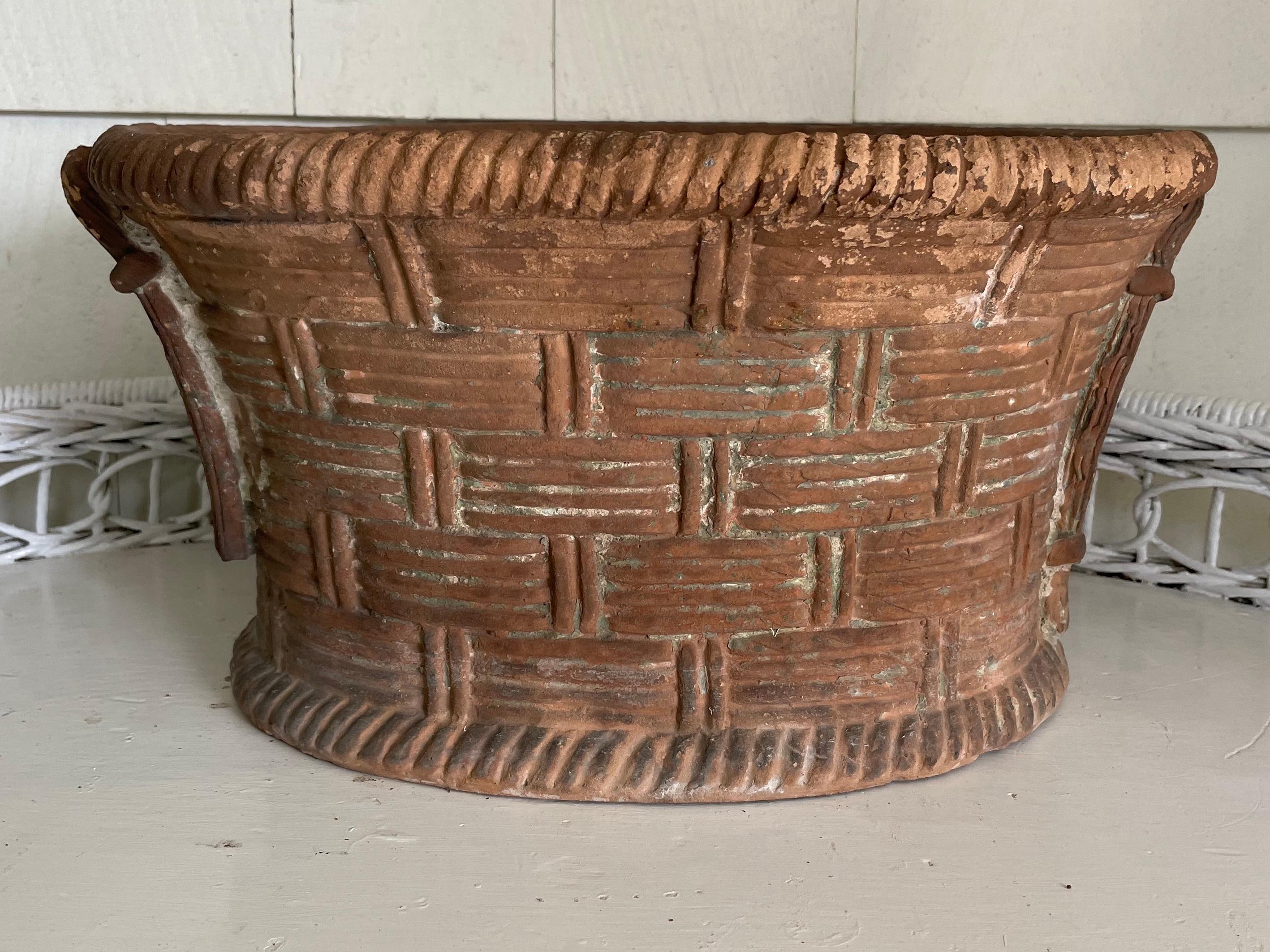 19th Century Italian Basket Weave Terracotta Planter. For Sale