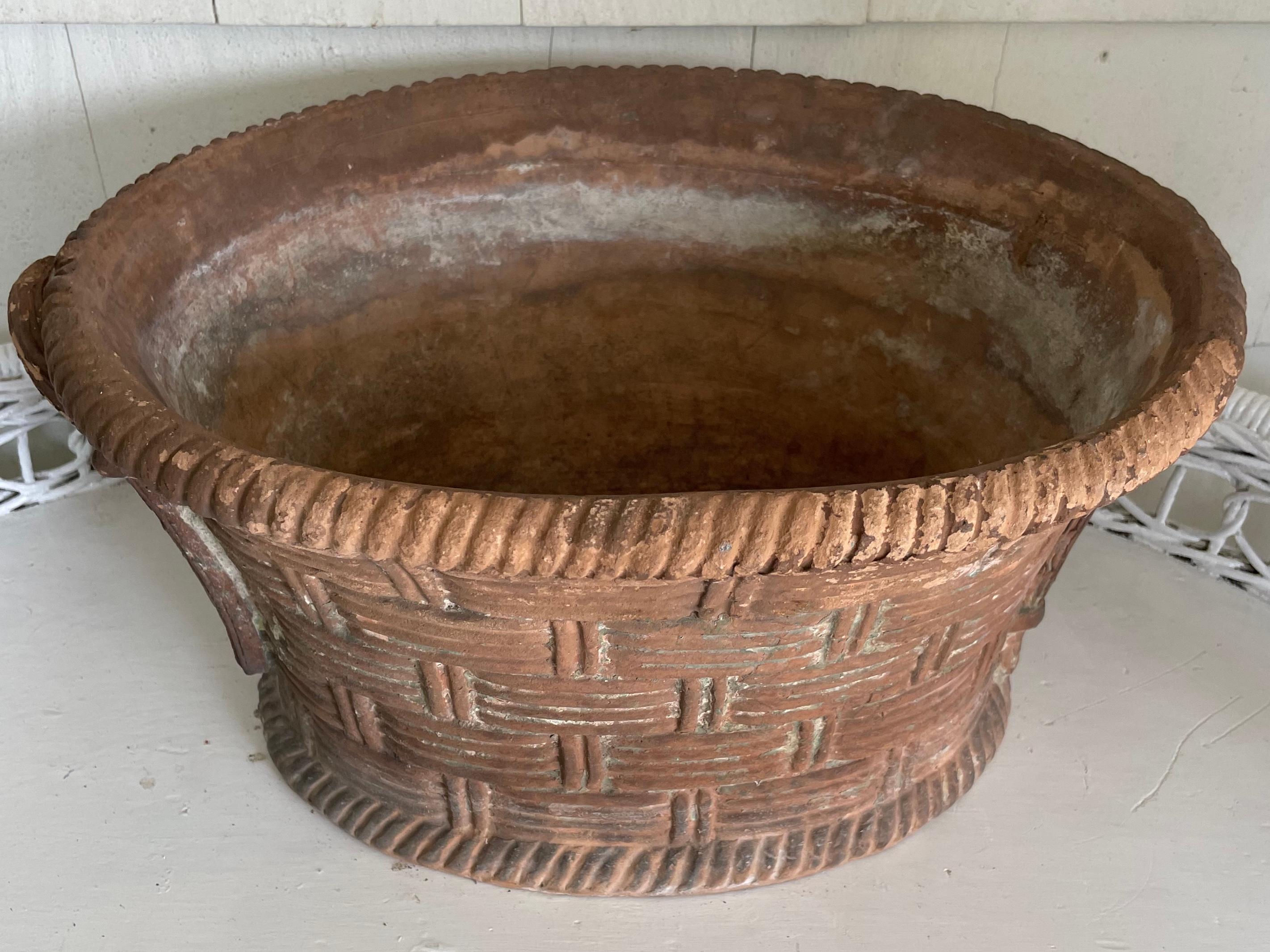 Italian Basket Weave Terracotta Planter. For Sale 1