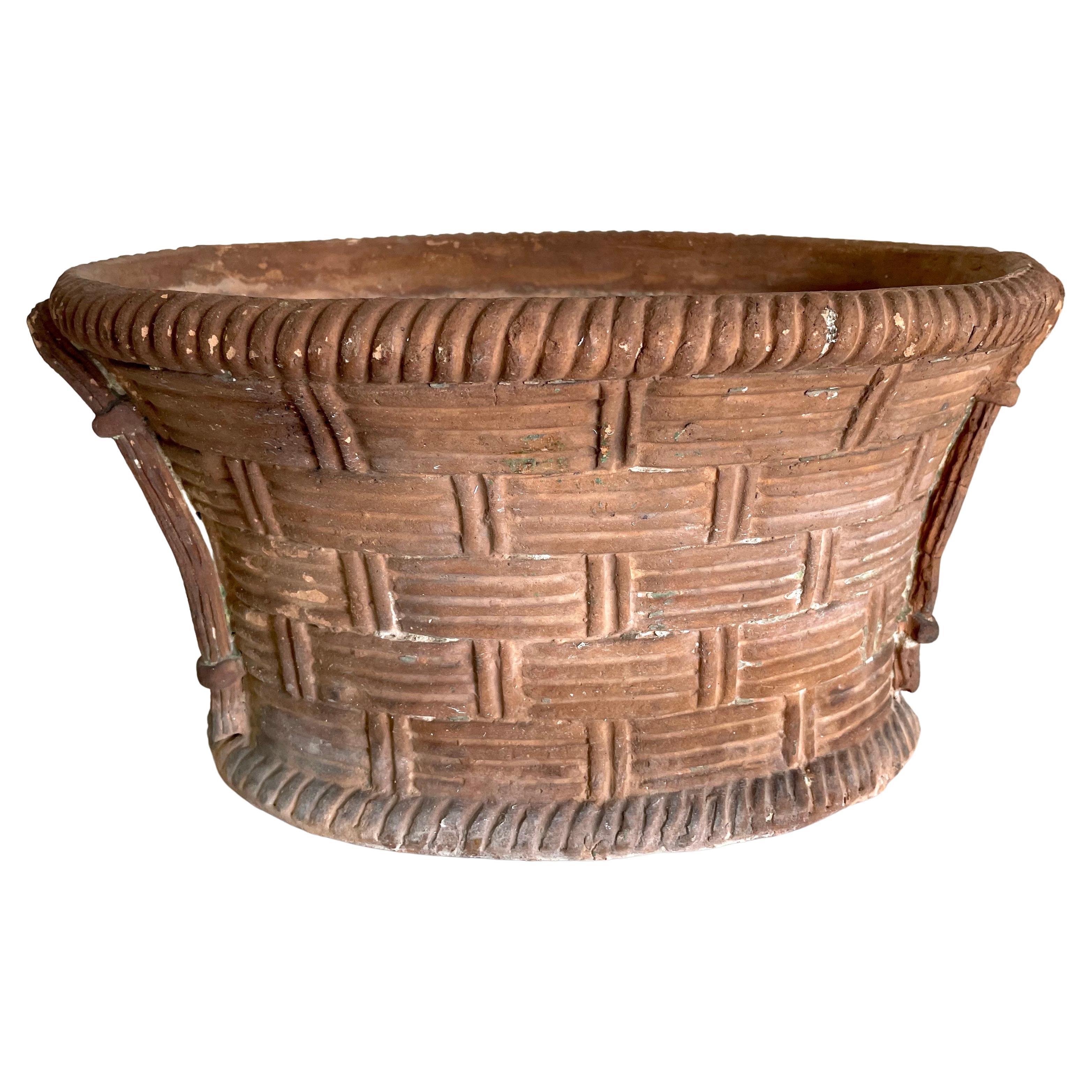 Italian Basket Weave Terracotta Planter. For Sale