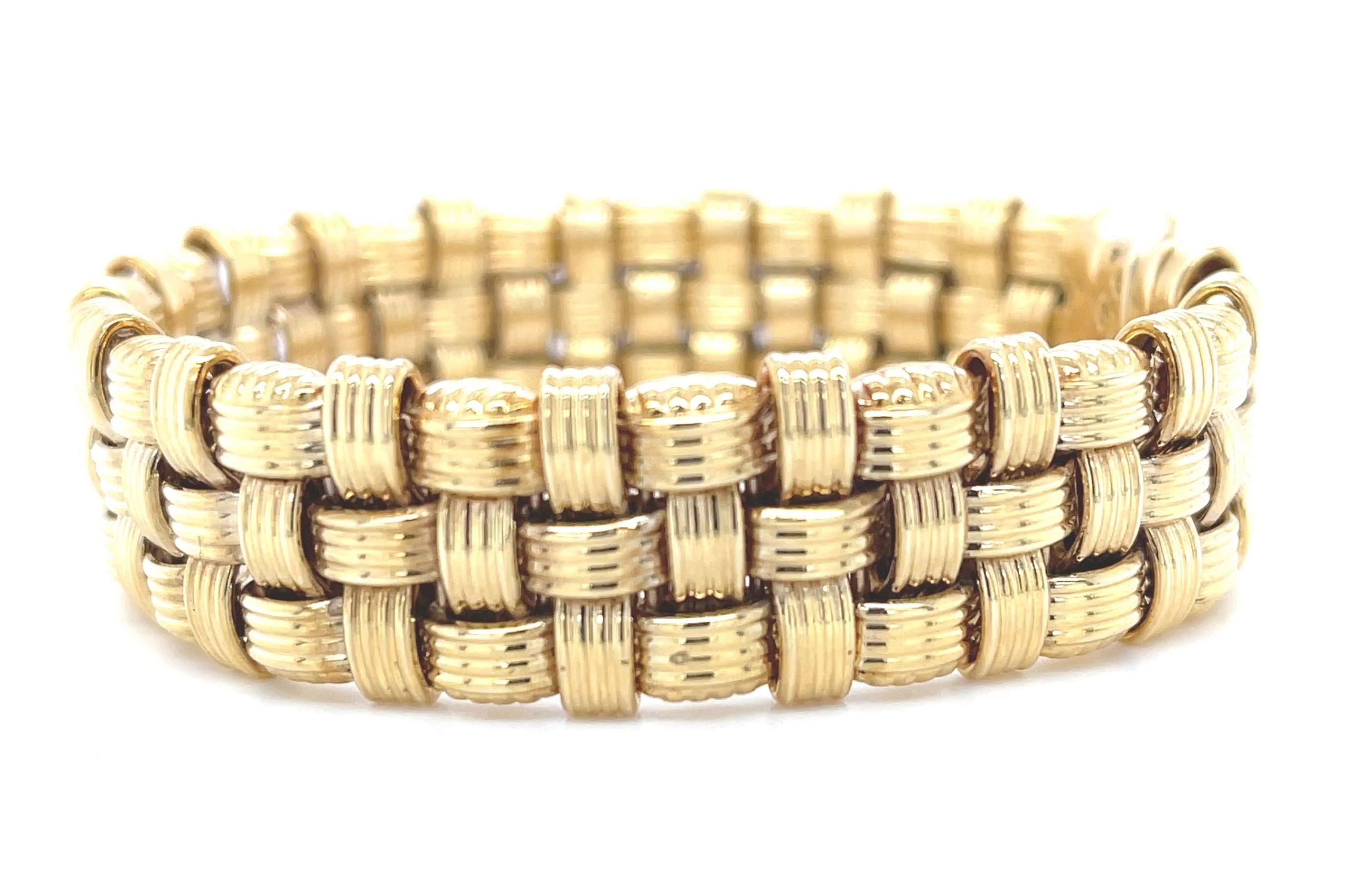 Artisan  Italian Basketweave Bracelet in 14k Yellow Gold For Sale