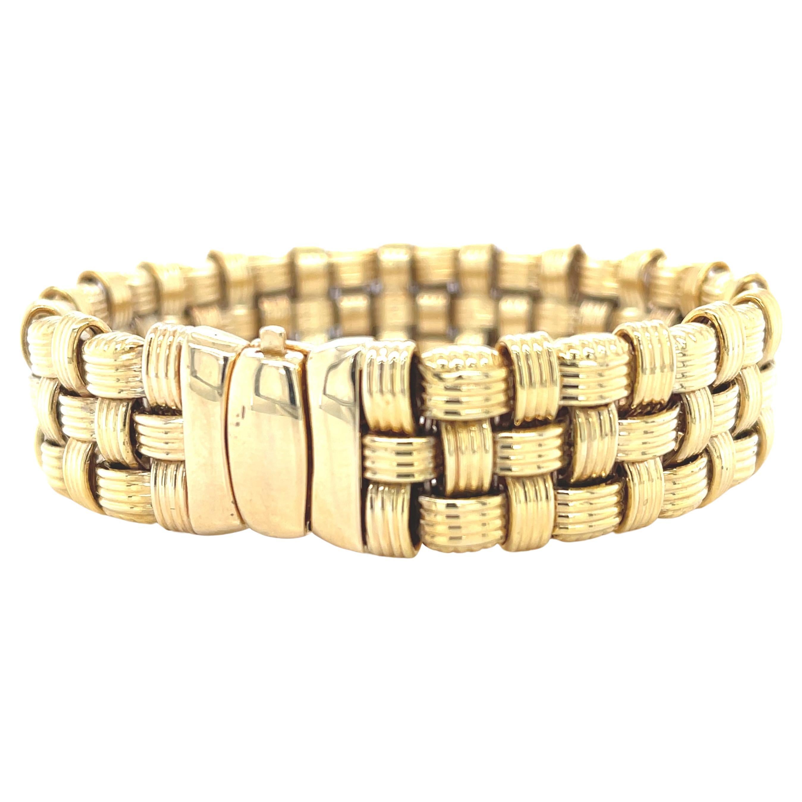  Italian Basketweave Bracelet in 14k Yellow Gold For Sale