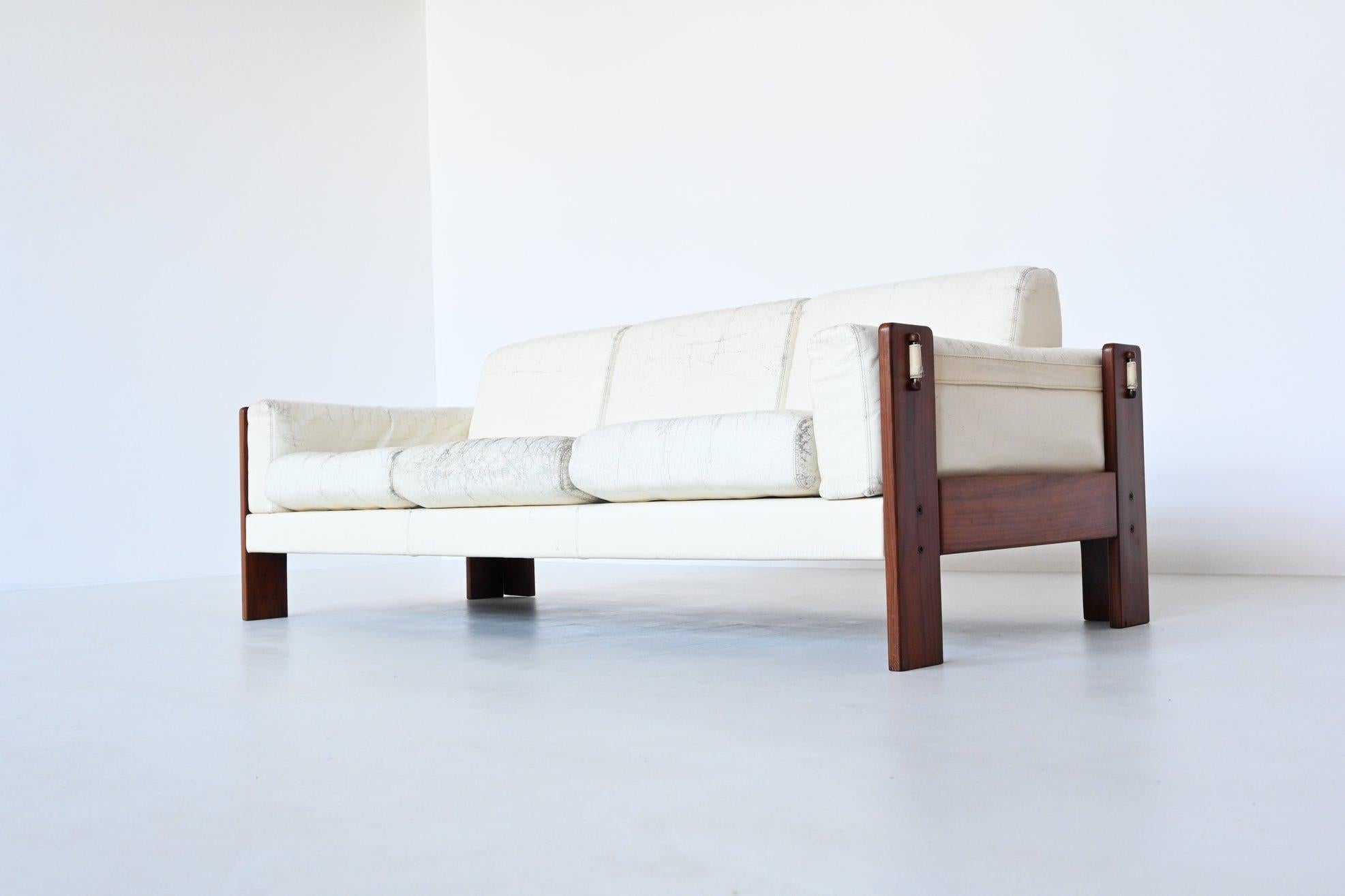 Italian Bastiano Style Lounge Sofa Rosewood and White Leather, Italy, 1970 10