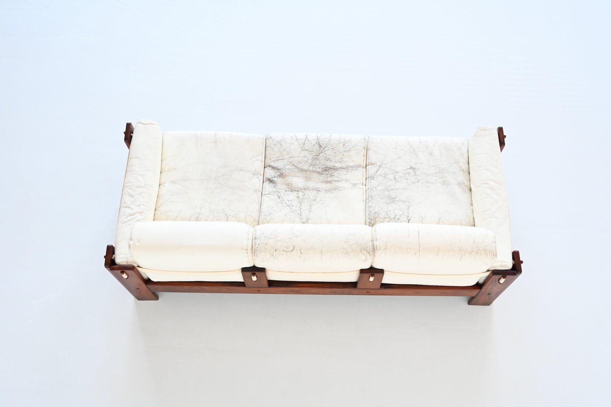 Italian Bastiano Style Lounge Sofa Rosewood and White Leather, Italy, 1970 12