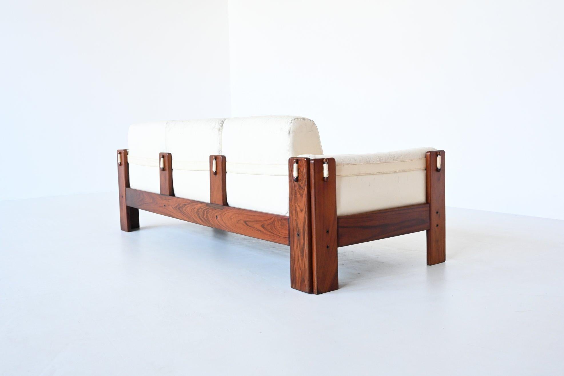 Italian Bastiano Style Lounge Sofa Rosewood and White Leather, Italy, 1970 2