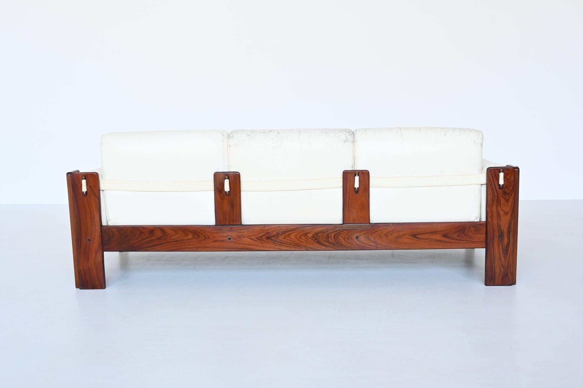 Italian Bastiano Style Lounge Sofa Rosewood and White Leather, Italy, 1970 3