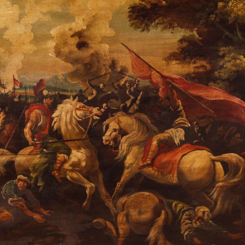 Gilt Italian Battle Painting Oil on Canvas from 20th Century
