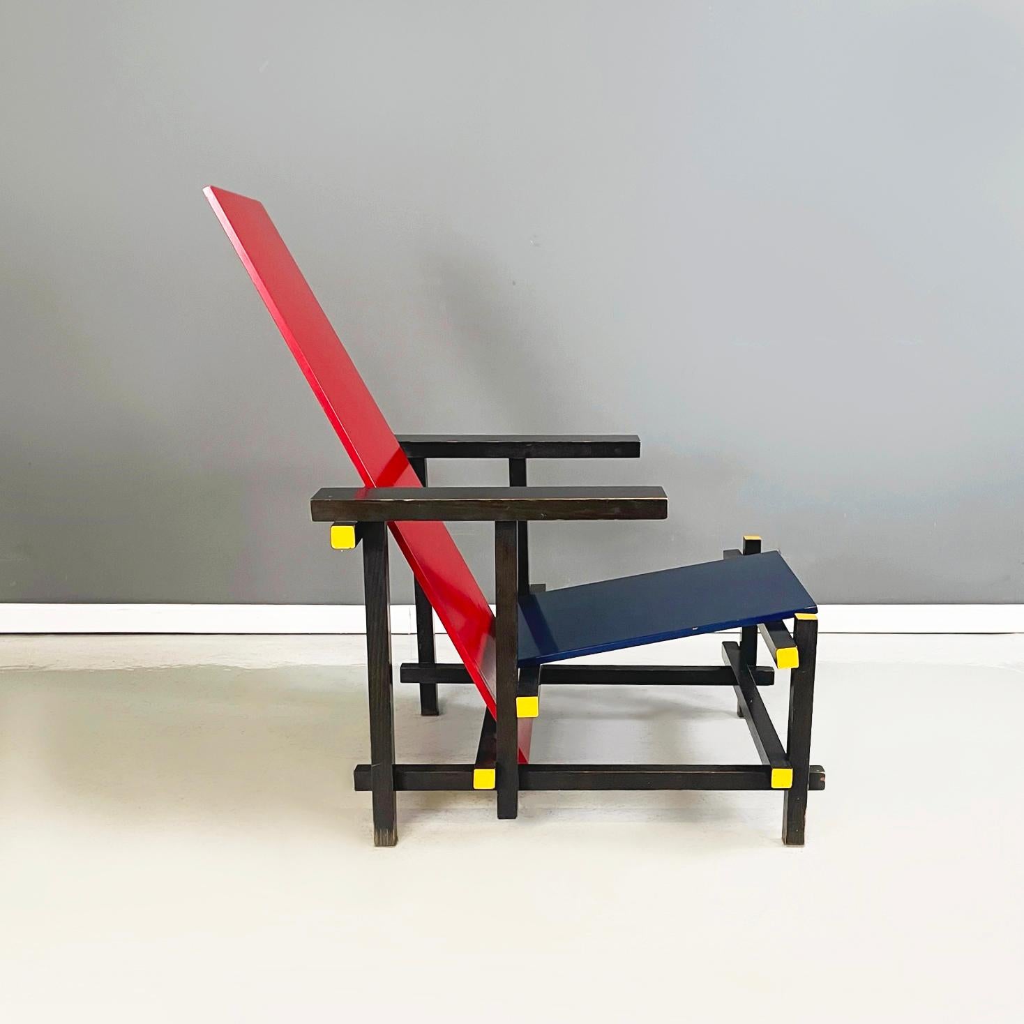 Late 20th Century Italian Bauhaus Armchair Red and Blue by Rietveld 1st production Cassina 1971 For Sale