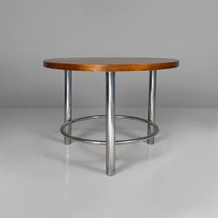 Italienischer runder Bauhaus Couchtisch aus Holz und Metall, 1930er Jahre
