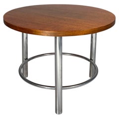 Italienischer runder Bauhaus Couchtisch aus Holz und Metall, 1930er Jahre