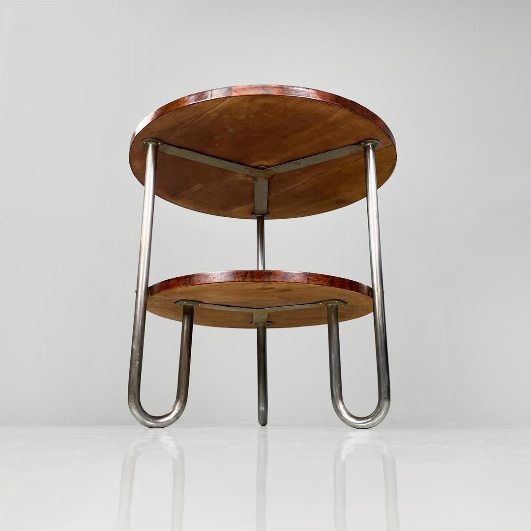 Metal Italian bauhaus round wooden coffee table, 1930s For Sale