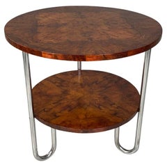 Mesa de centro redonda italiana de madera bauhaus, años 30