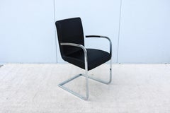 Italian Bauhaus Style Effezeta Cantilever Chromed Steel & Black Leather Armchair