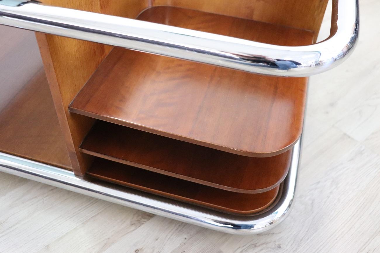 Italian Bauhaus Style Walnut, Glass and Chrome Square Coffee Table, 1970s 1