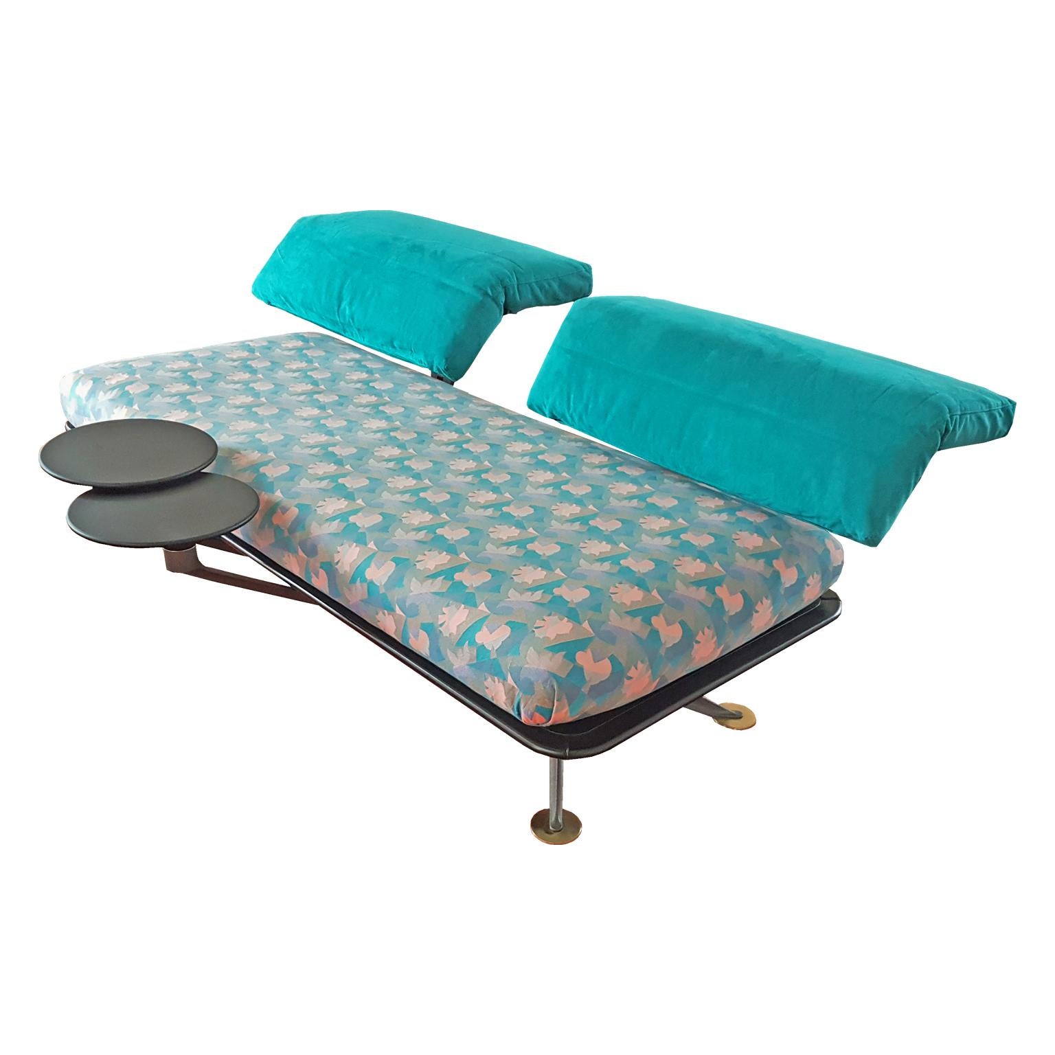 Post-Modern Italian B&B Turquoise and Floreal Fabric Daybed, Sofa with Back Rotation For Sale