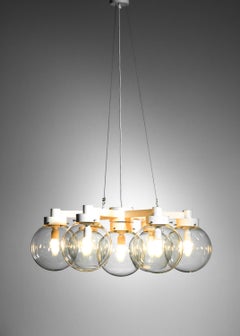 Lustre italien de style studio BBPR des années 70 en métal et verre