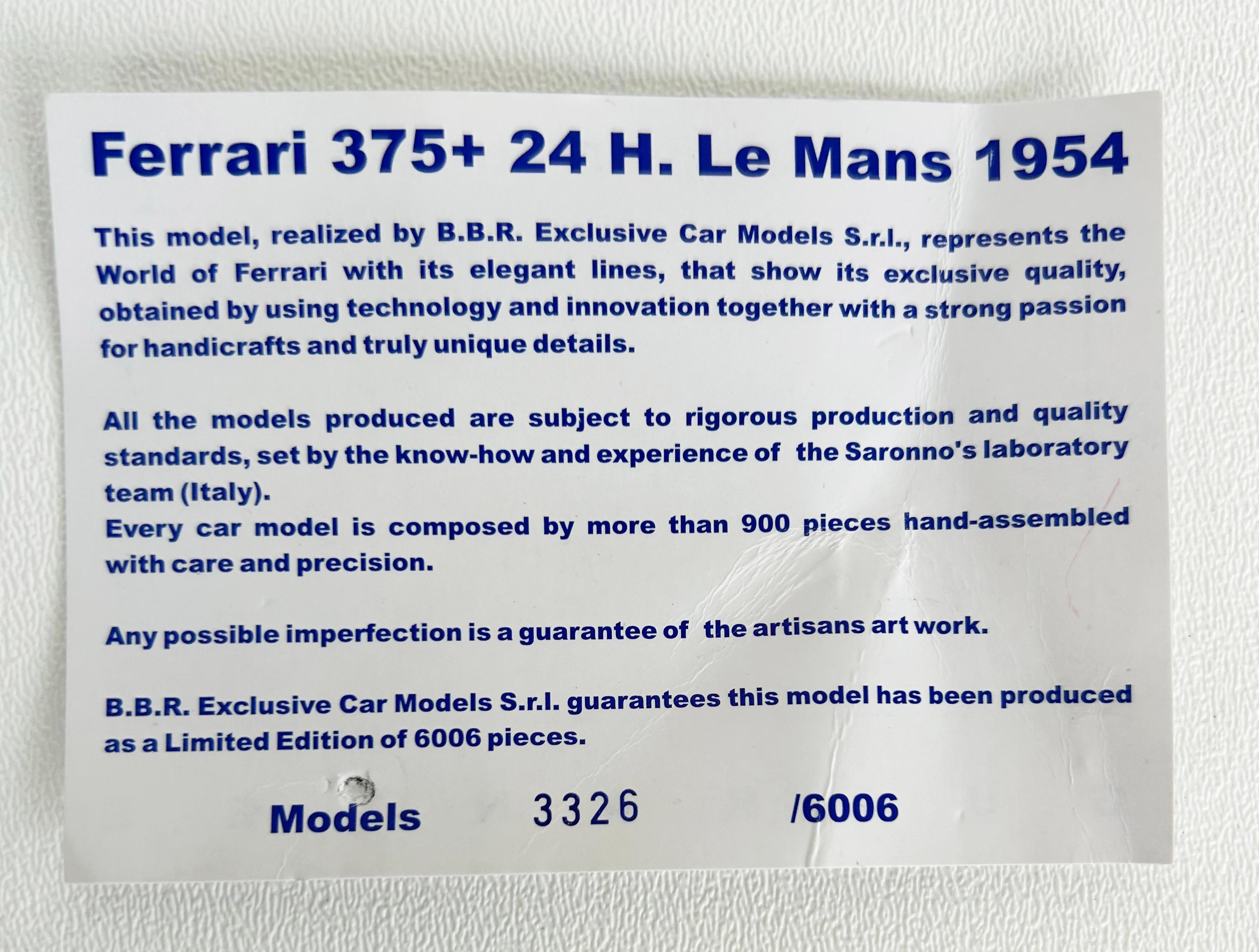 Italian BBR 1954 Ferrari 375 Plus Car Model, From Edition of 30, New in Box en vente 9