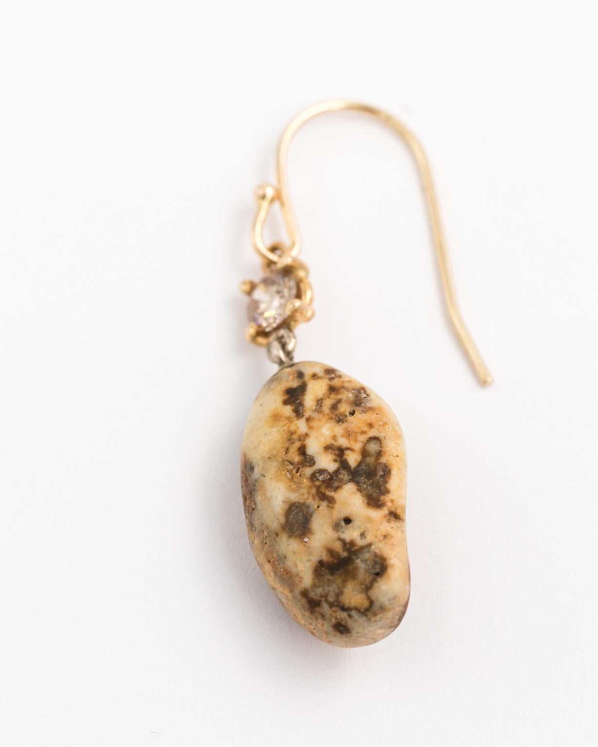 Italian Beach Stone and Brown Diamond Earrings For Sale 5