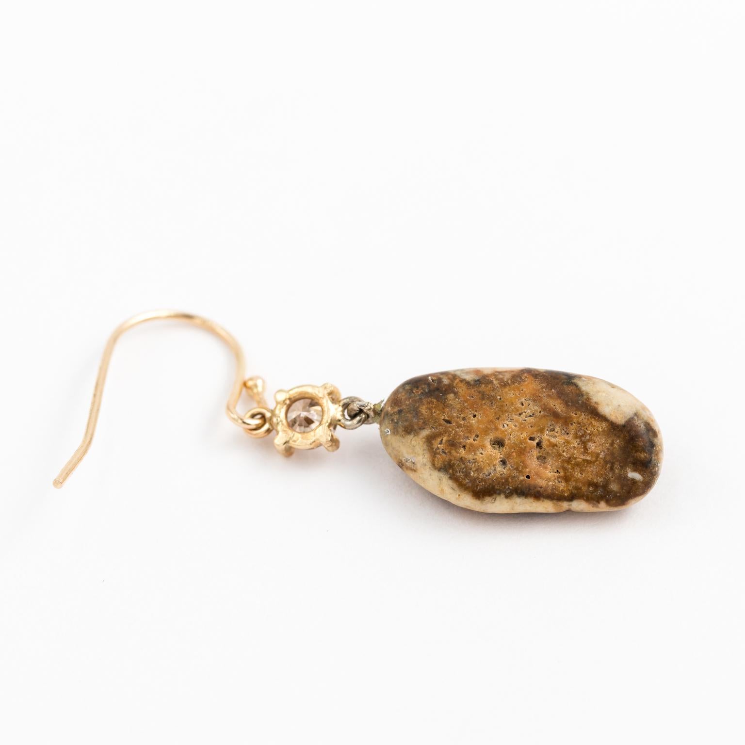 Women's Italian Beach Stone and Brown Diamond Earrings For Sale
