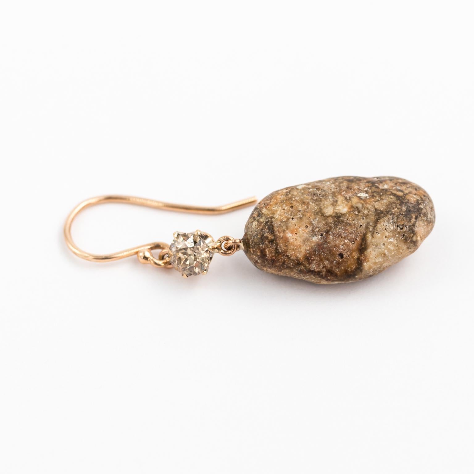 Italian Beach Stone and Brown Diamond Earrings For Sale 1