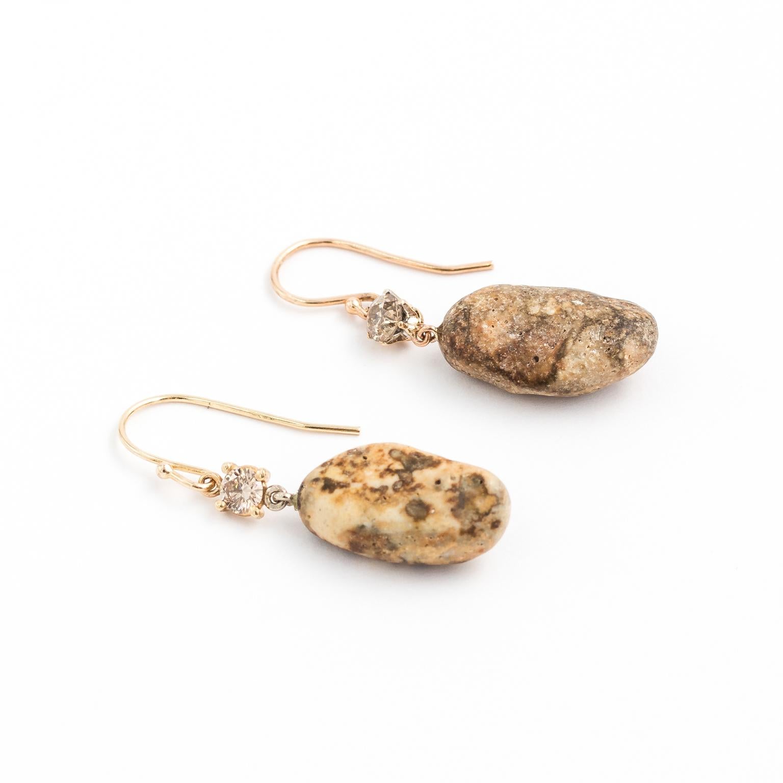 Italian Beach Stone and Brown Diamond Earrings For Sale 3
