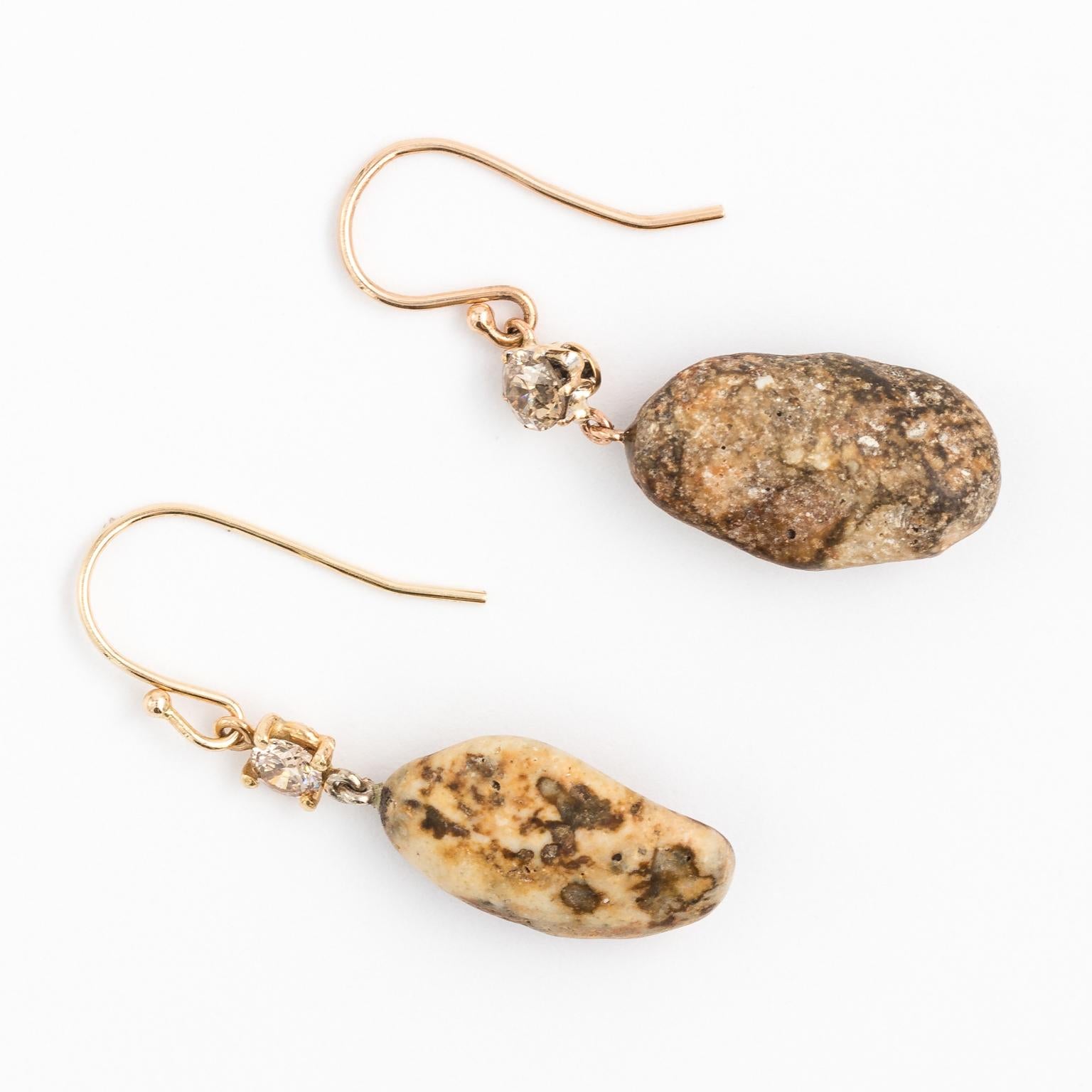 Italian Beach Stone and Brown Diamond Earrings For Sale 4