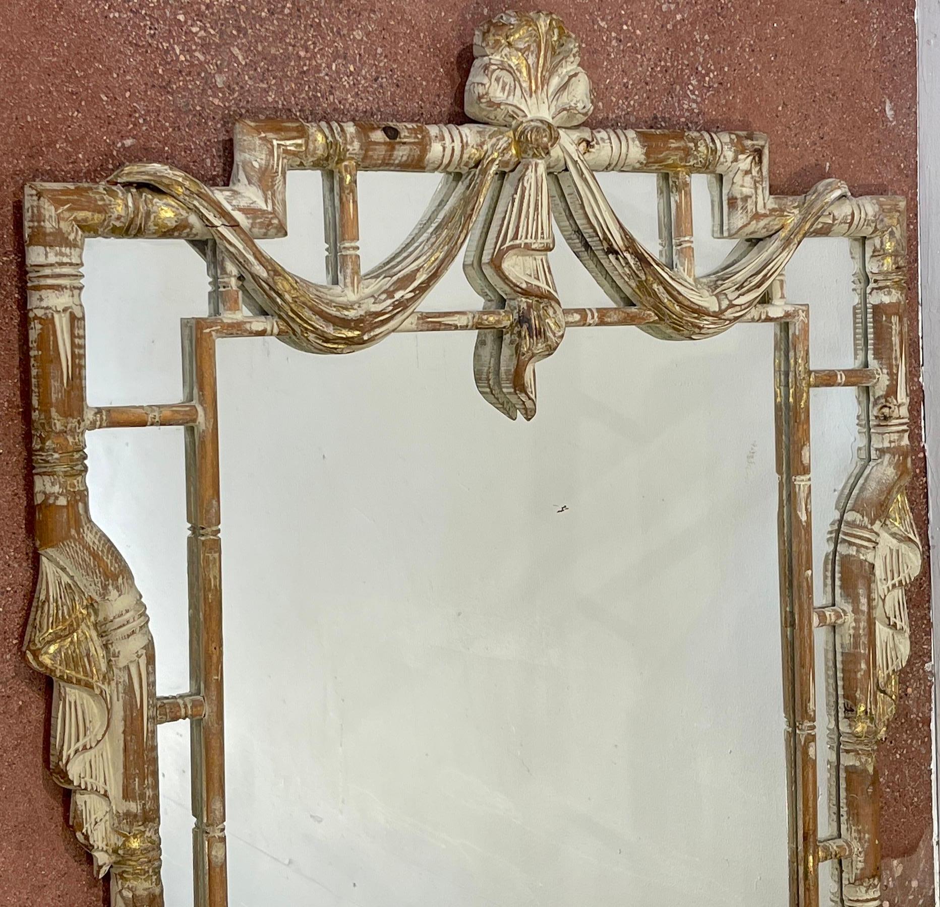 Neoclassical Italian Beached, Gilt & Polychromed Faux Bamboo Mirror 