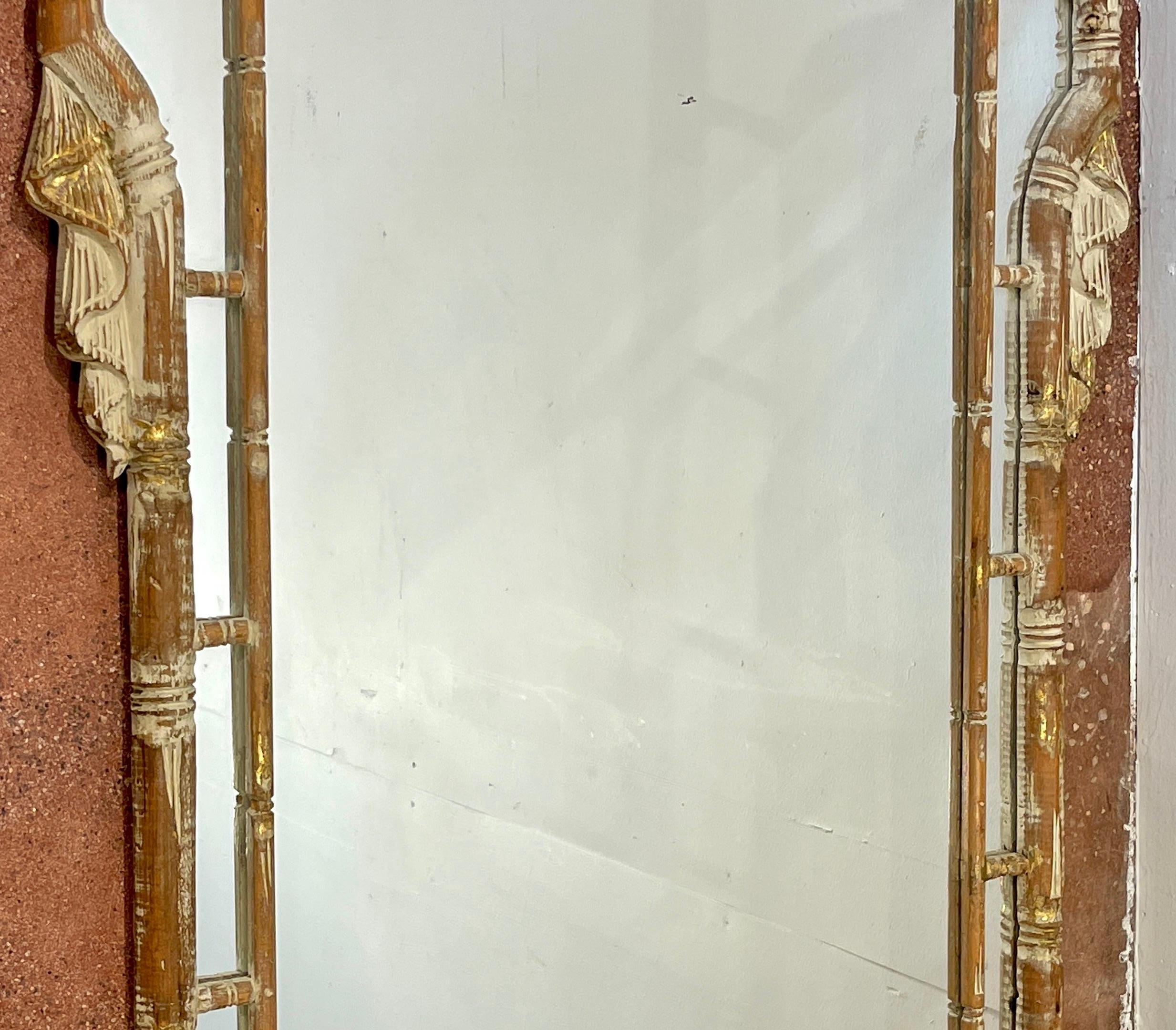 Bleached Italian Beached, Gilt & Polychromed Faux Bamboo Mirror 