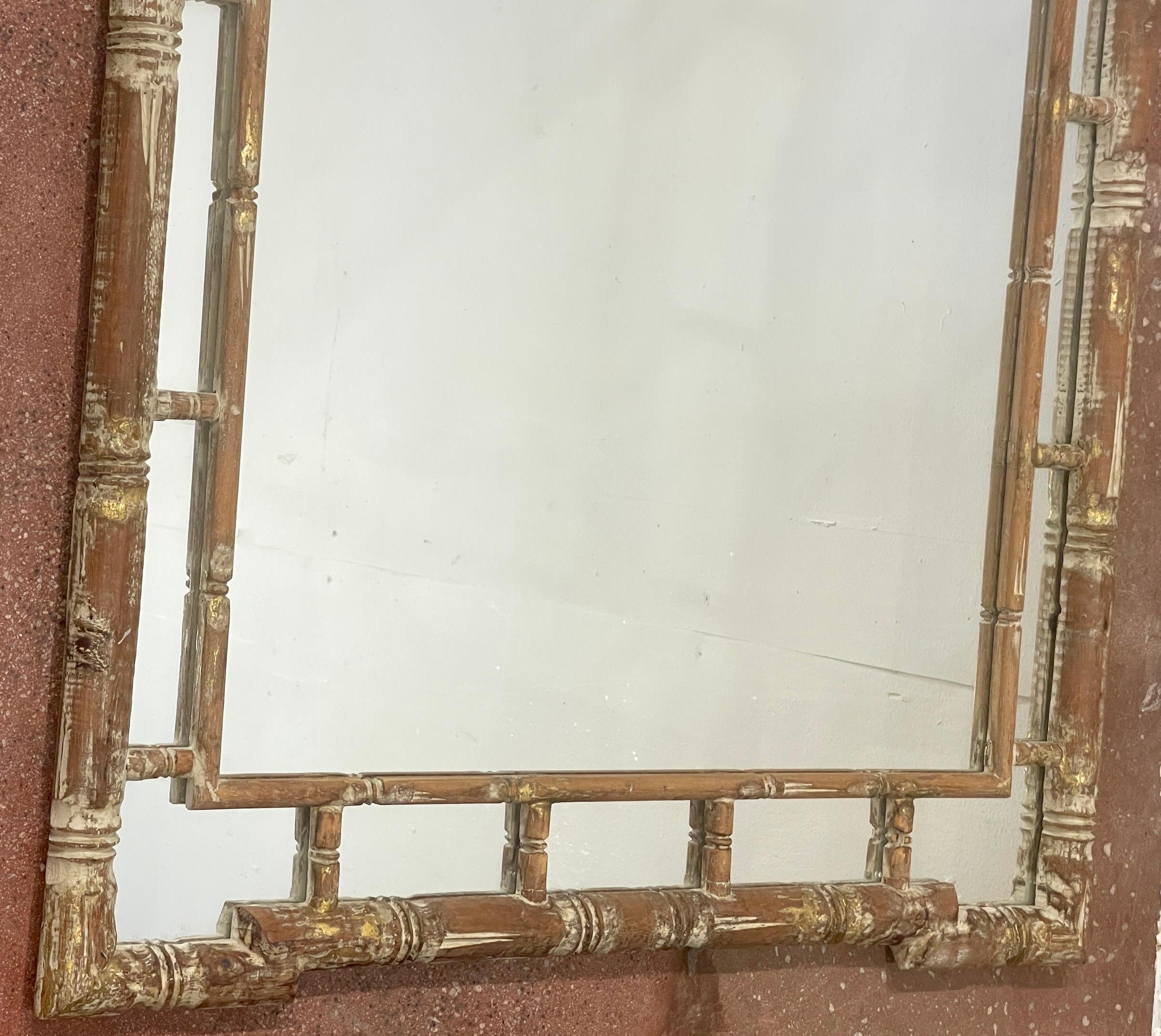 Italian Beached, Gilt & Polychromed Faux Bamboo Mirror  In Good Condition In West Palm Beach, FL