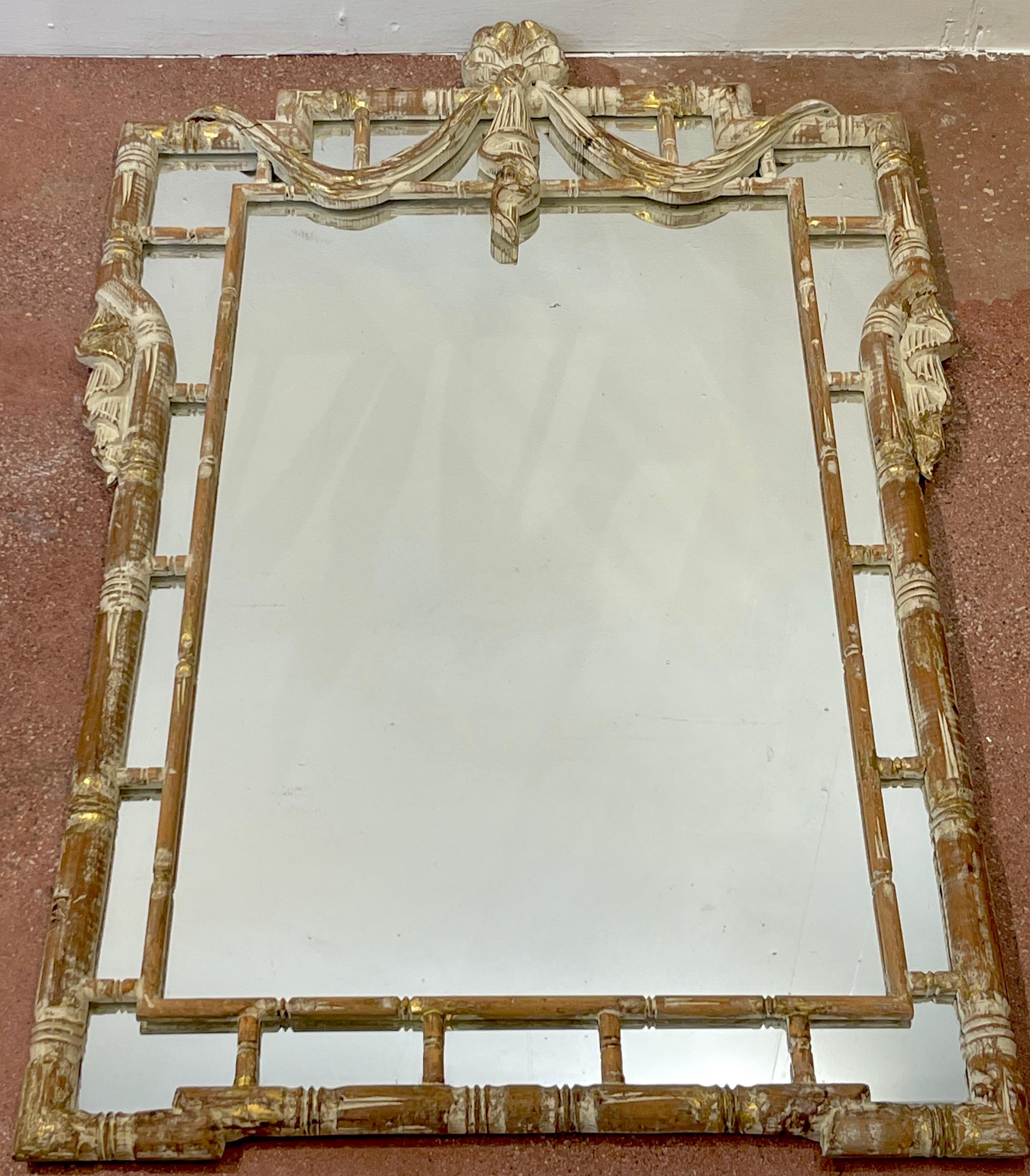 20th Century Italian Beached, Gilt & Polychromed Faux Bamboo Mirror 