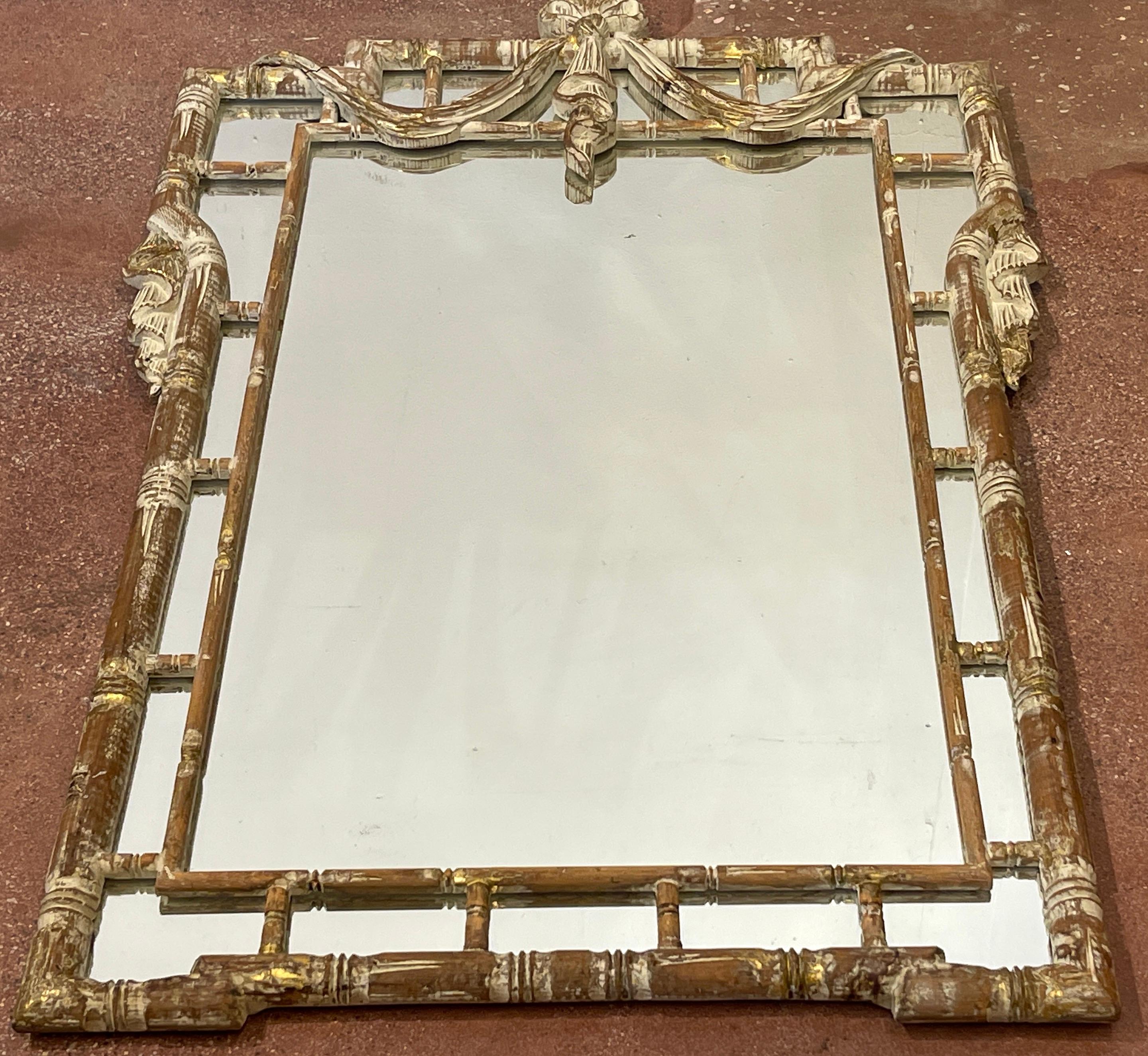 Italian Beached, Gilt & Polychromed Faux Bamboo Mirror  1