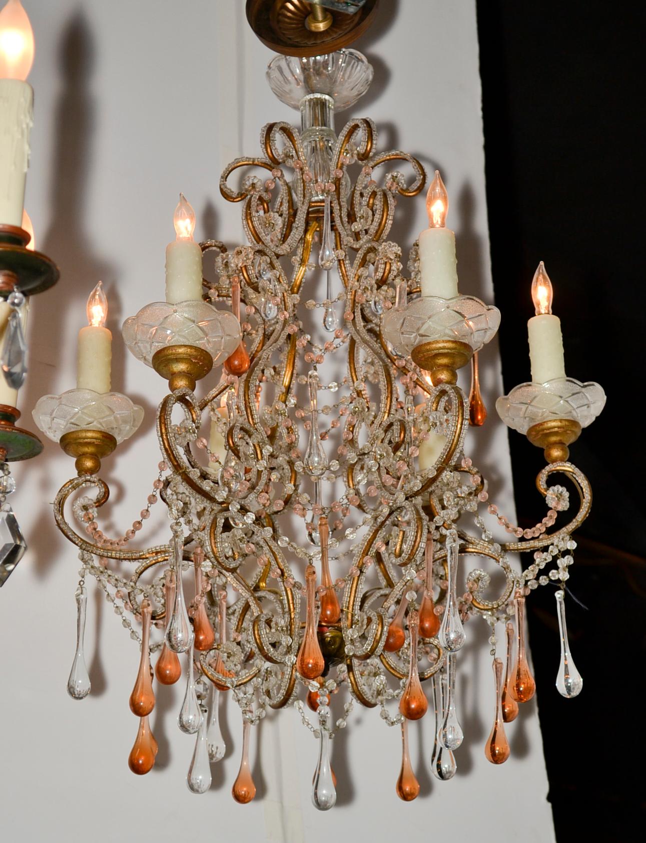 Italian Beaded Amber Crystal Chandelier In Good Condition For Sale In Dallas, TX