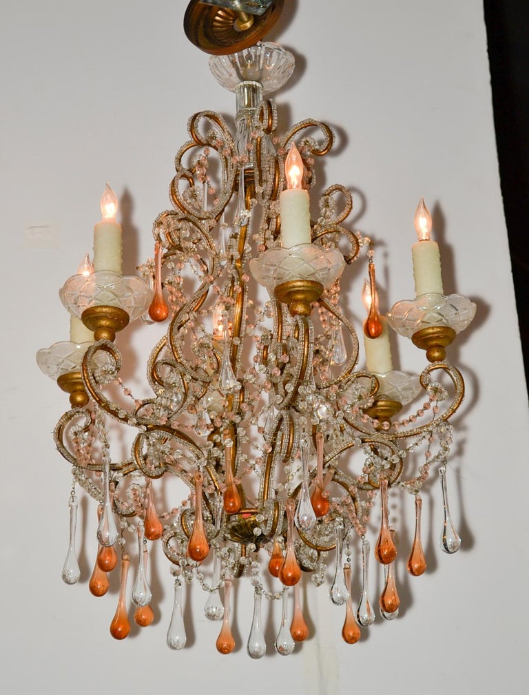 Italian Beaded Amber Crystal Chandelier For Sale at 1stDibs