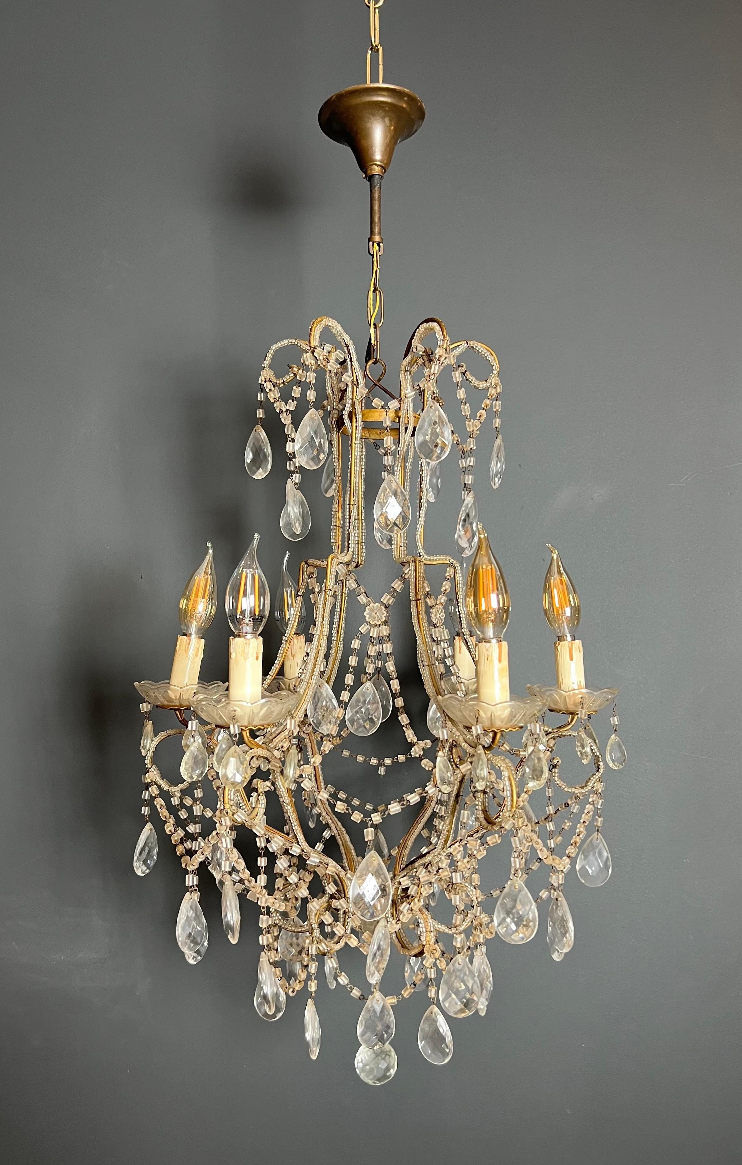 Lampadario italiano con perline e cristalli in vendita 4
