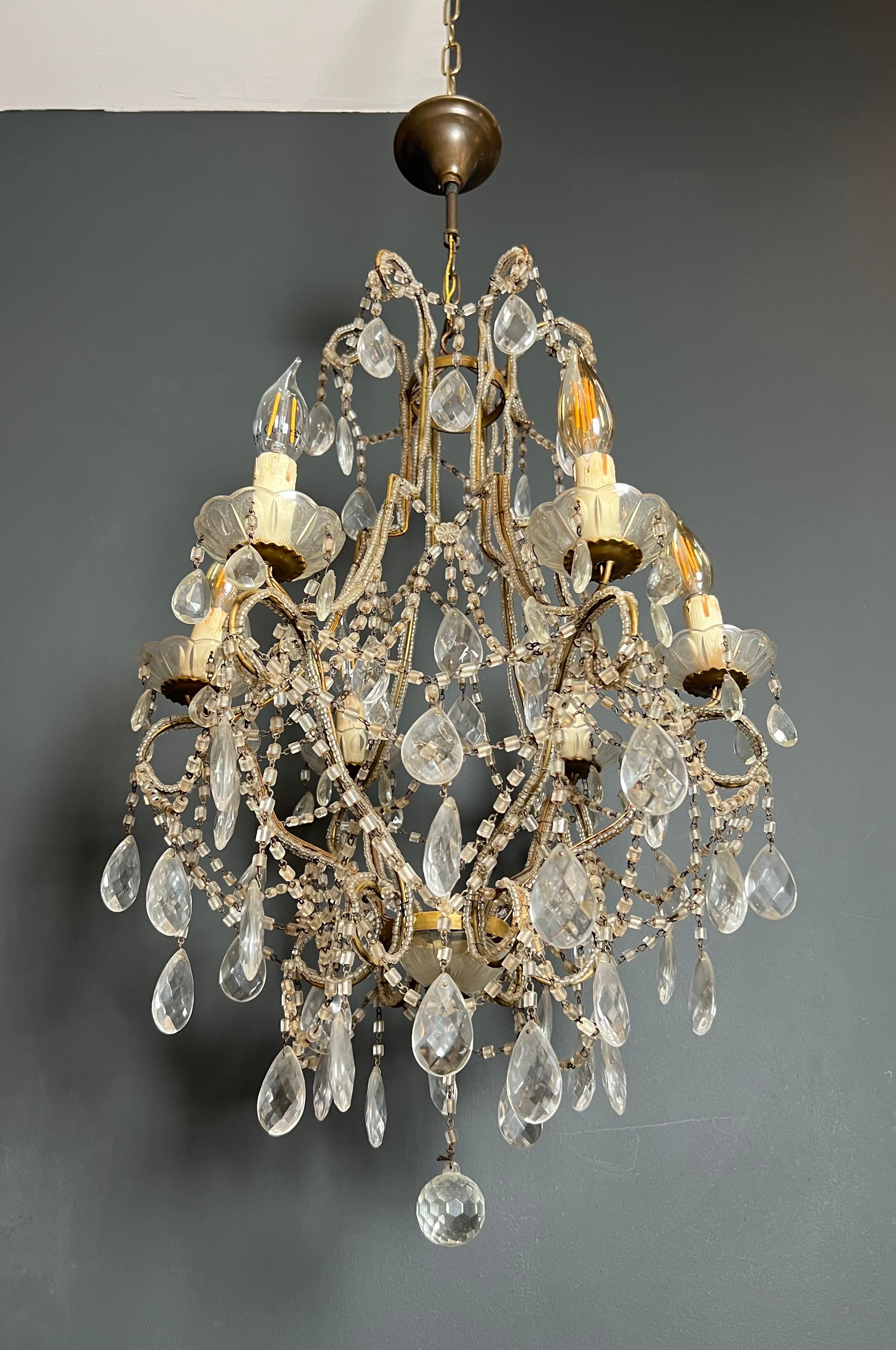Lampadario italiano con perline e cristalli in vendita 9