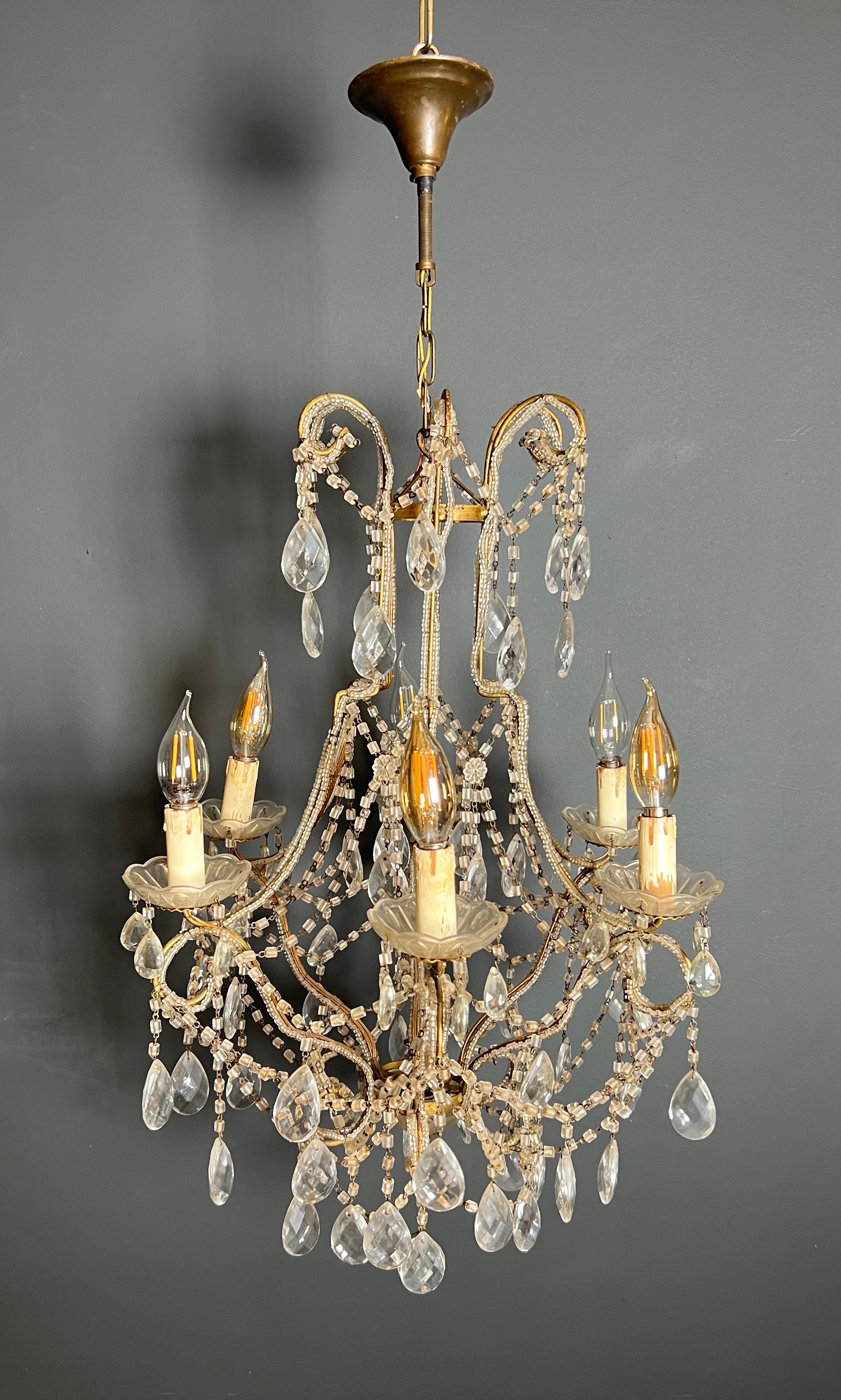 Mid-Century moderno Lampadario italiano con perline e cristalli in vendita