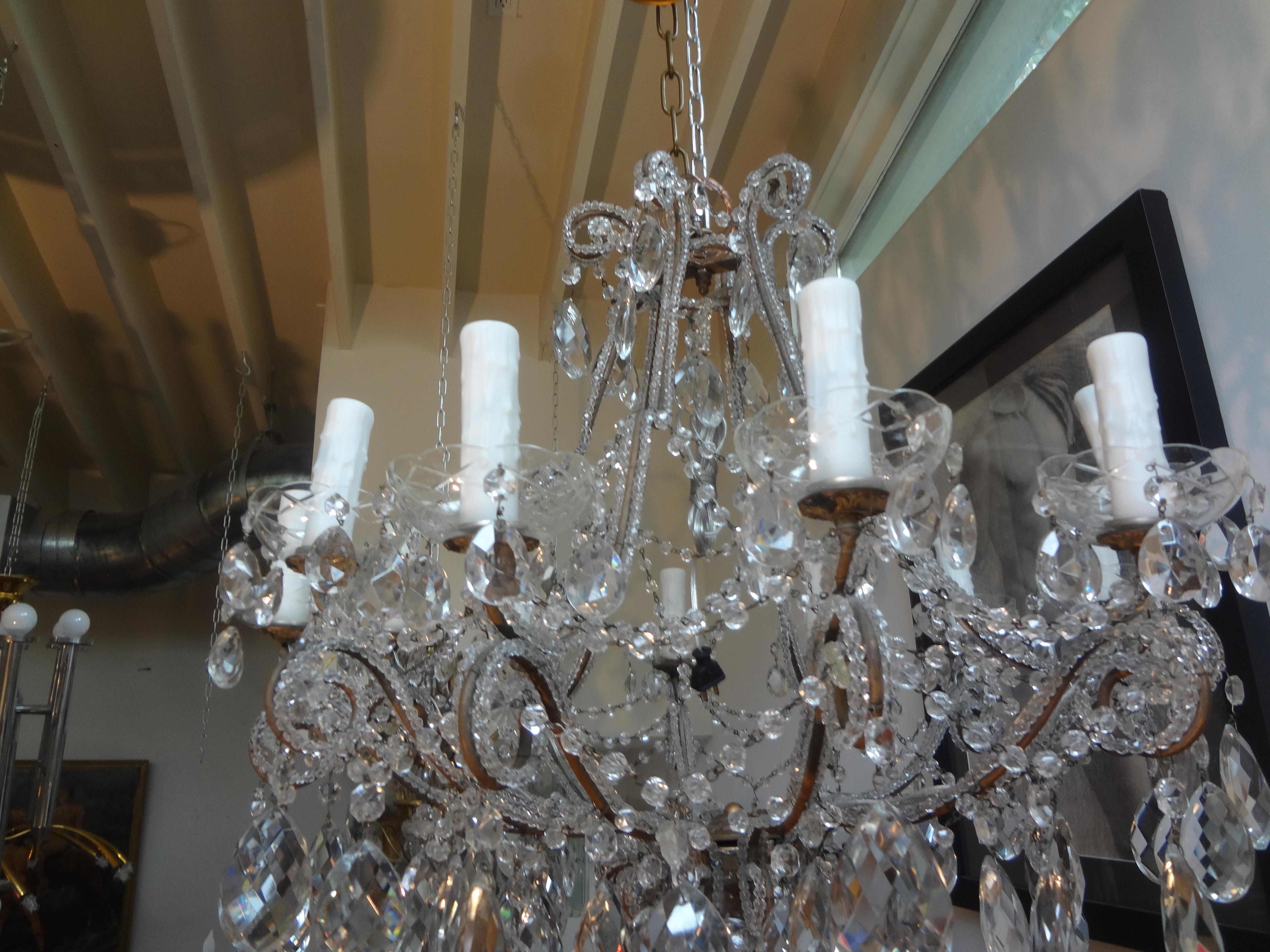 Early 20th Century Italian Beaded and Crystal Chandelier For Sale