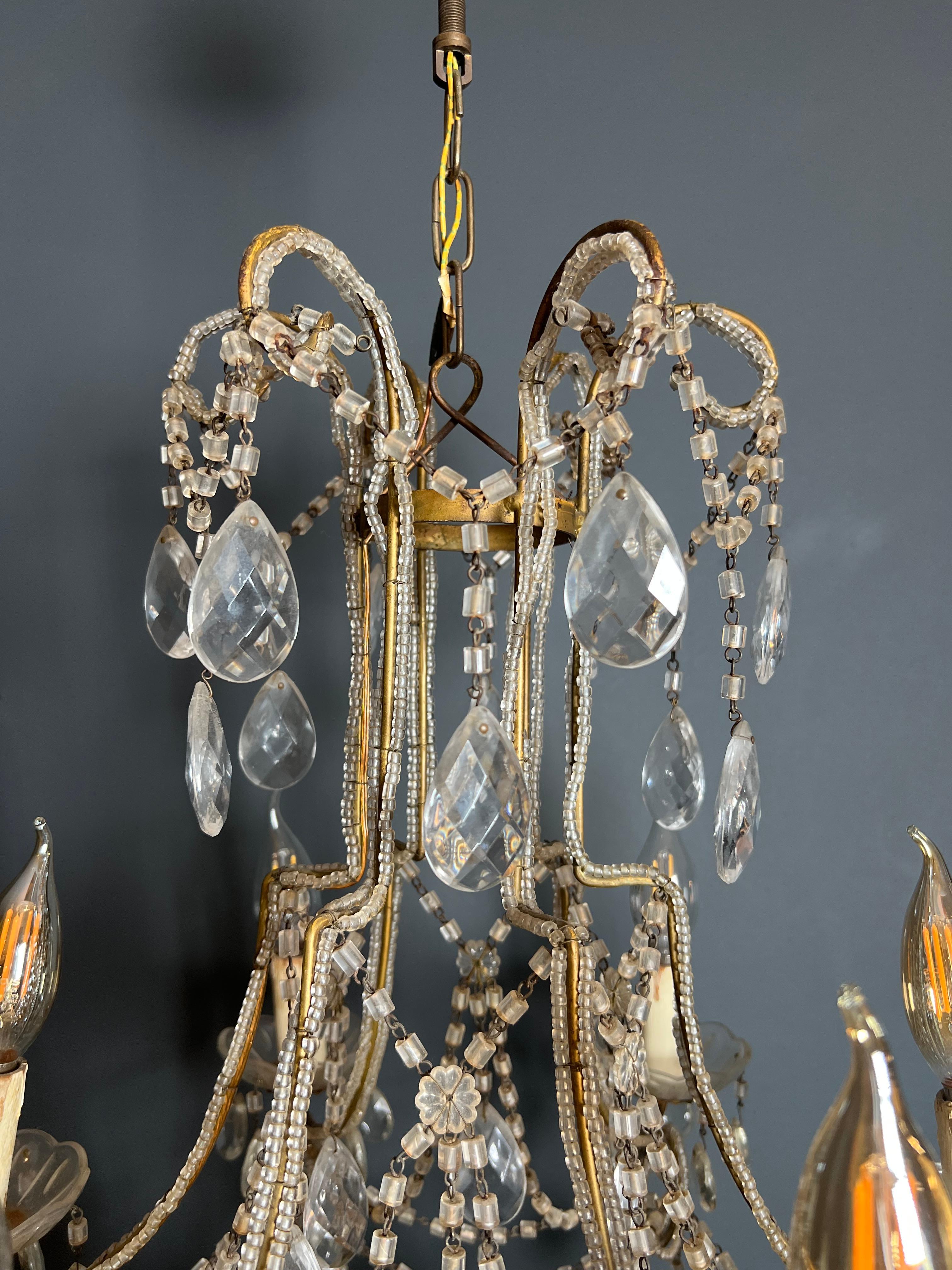 Lampadario italiano con perline e cristalli In condizioni buone in vendita a Marcq-en-Barœul, Hauts-de-France
