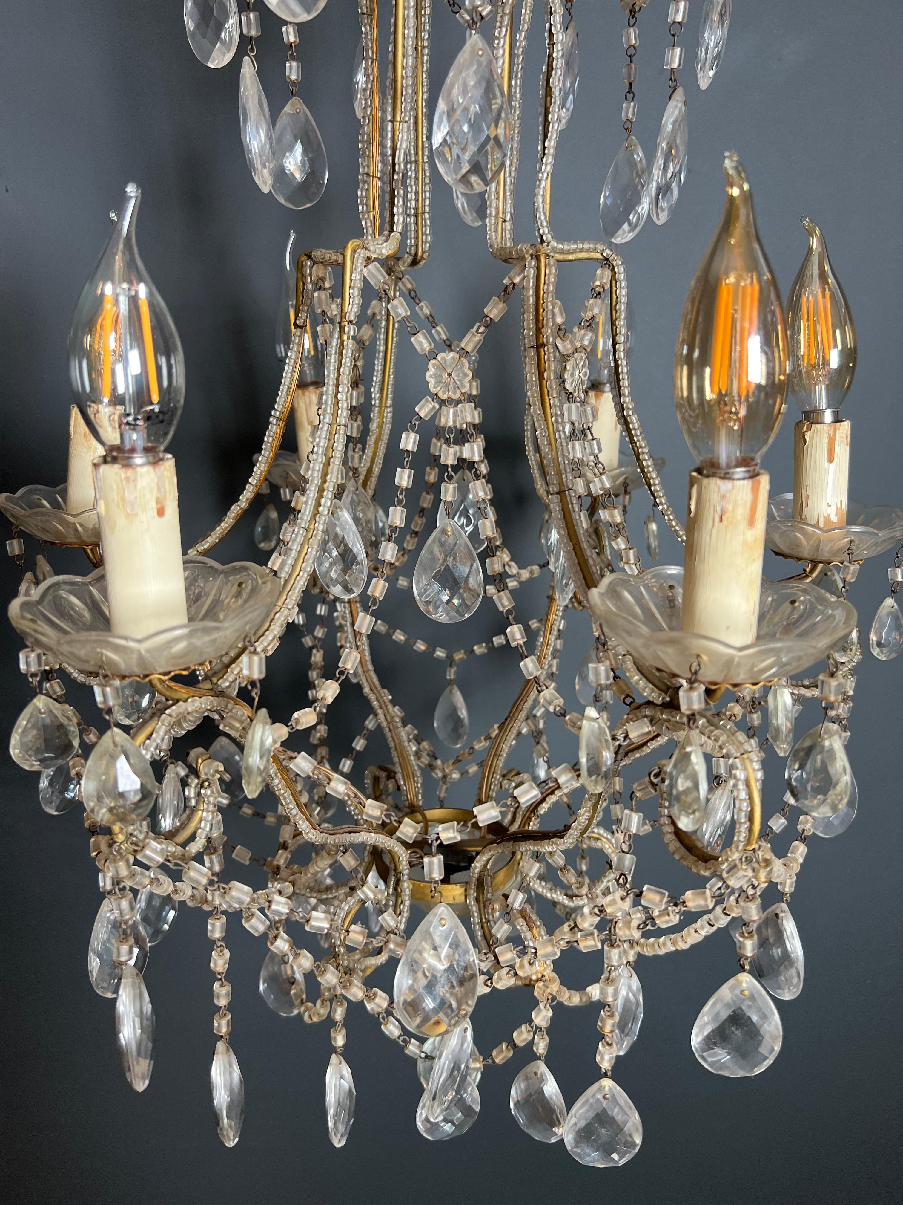 Fine XX secolo Lampadario italiano con perline e cristalli in vendita