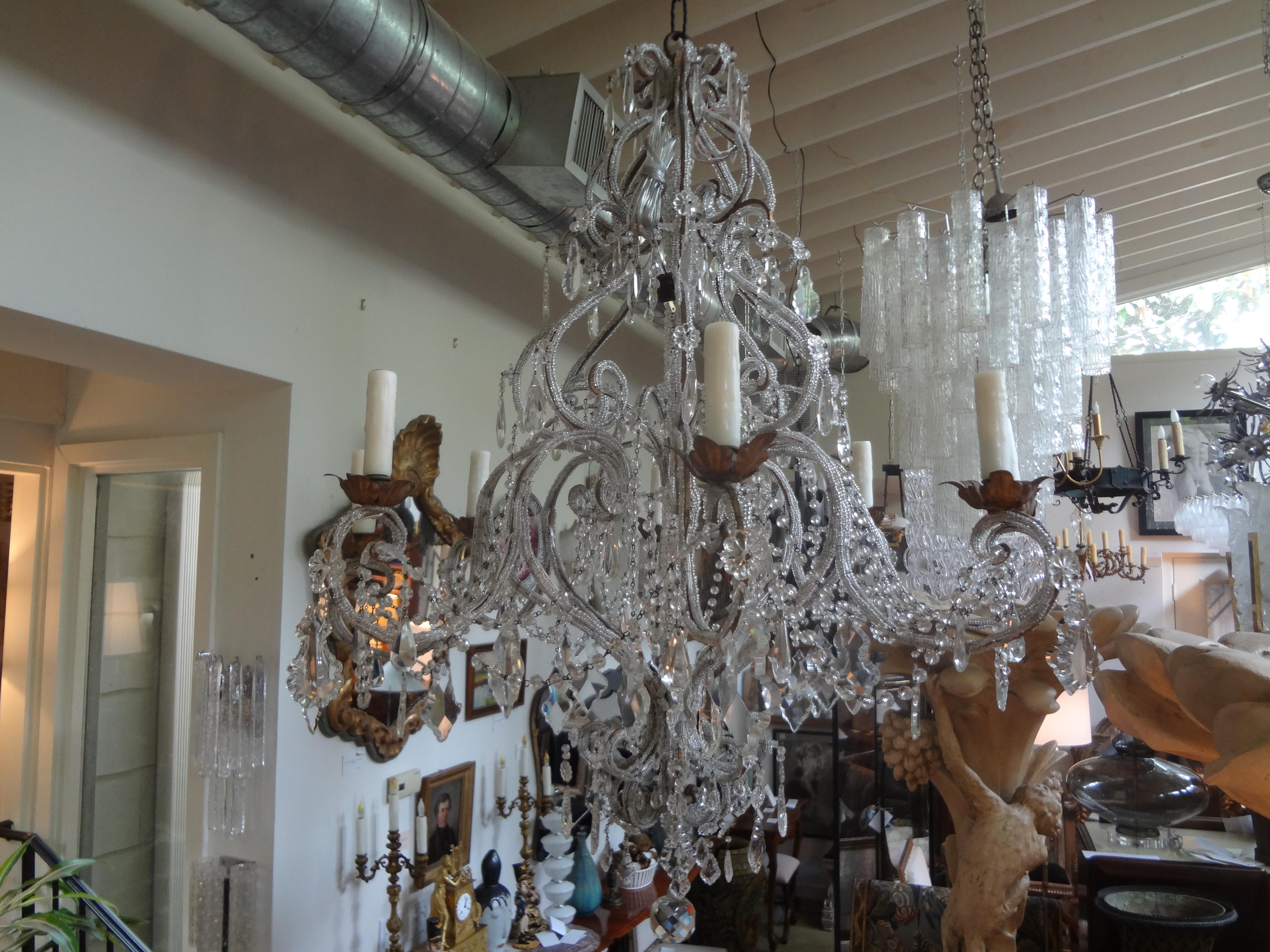 Monumental Italian Beaded and Crystal Eight-Light Chandelier-Maison Baguès Style 4