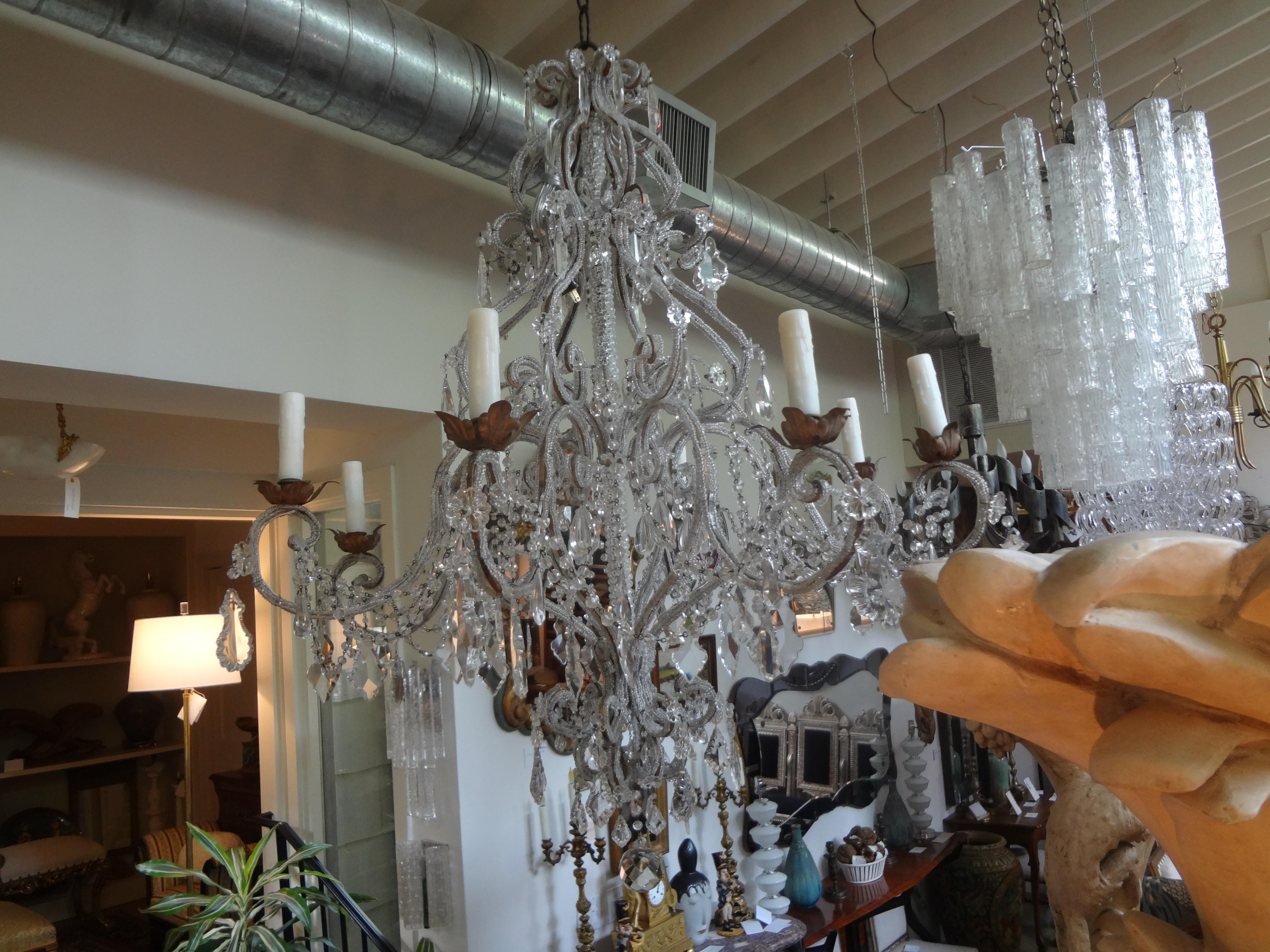 Monumental Italian Beaded and Crystal Eight-Light Chandelier-Maison Baguès Style 5