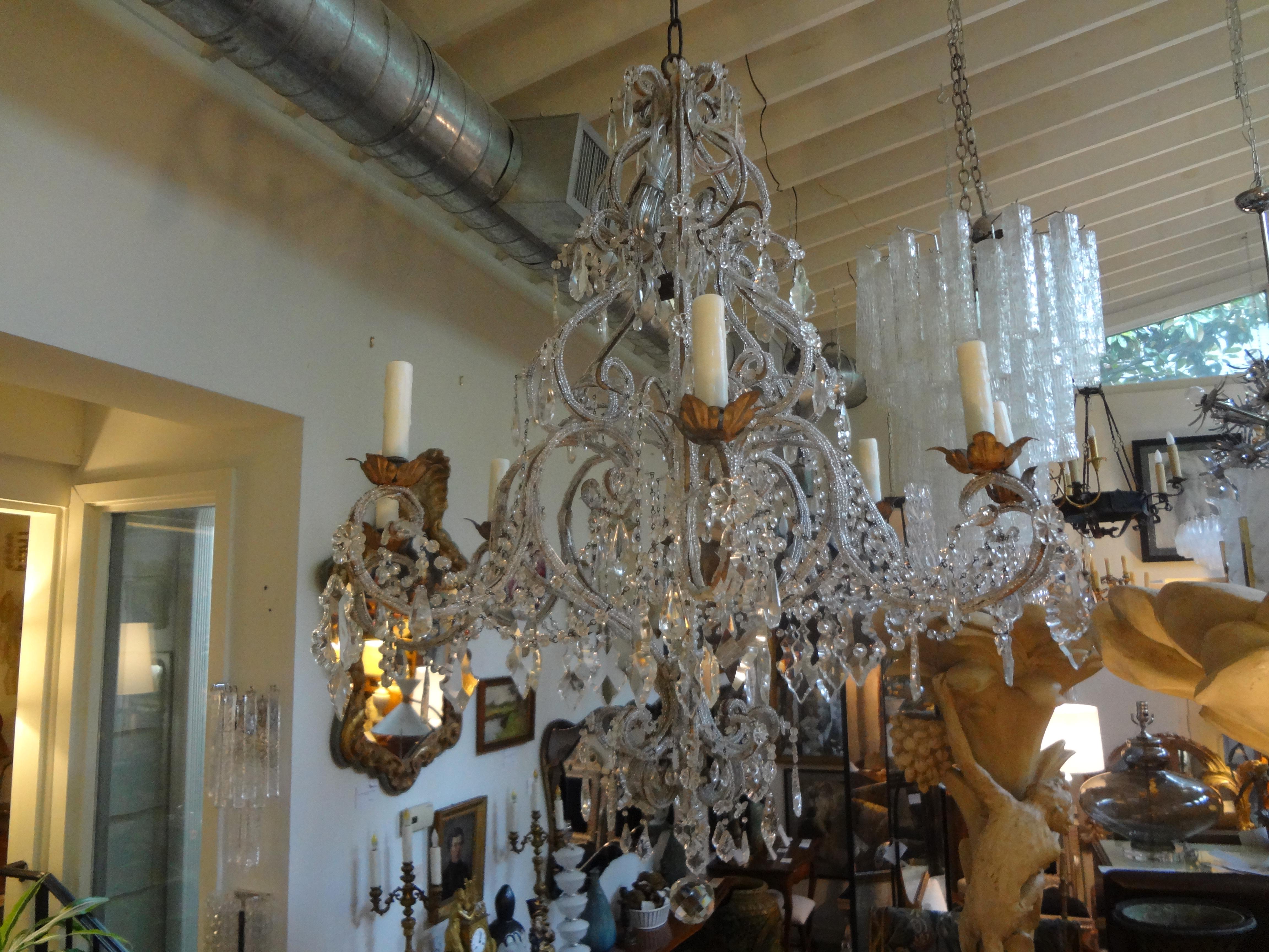 Monumental Italian Beaded and Crystal Eight-Light Chandelier-Maison Baguès Style 1