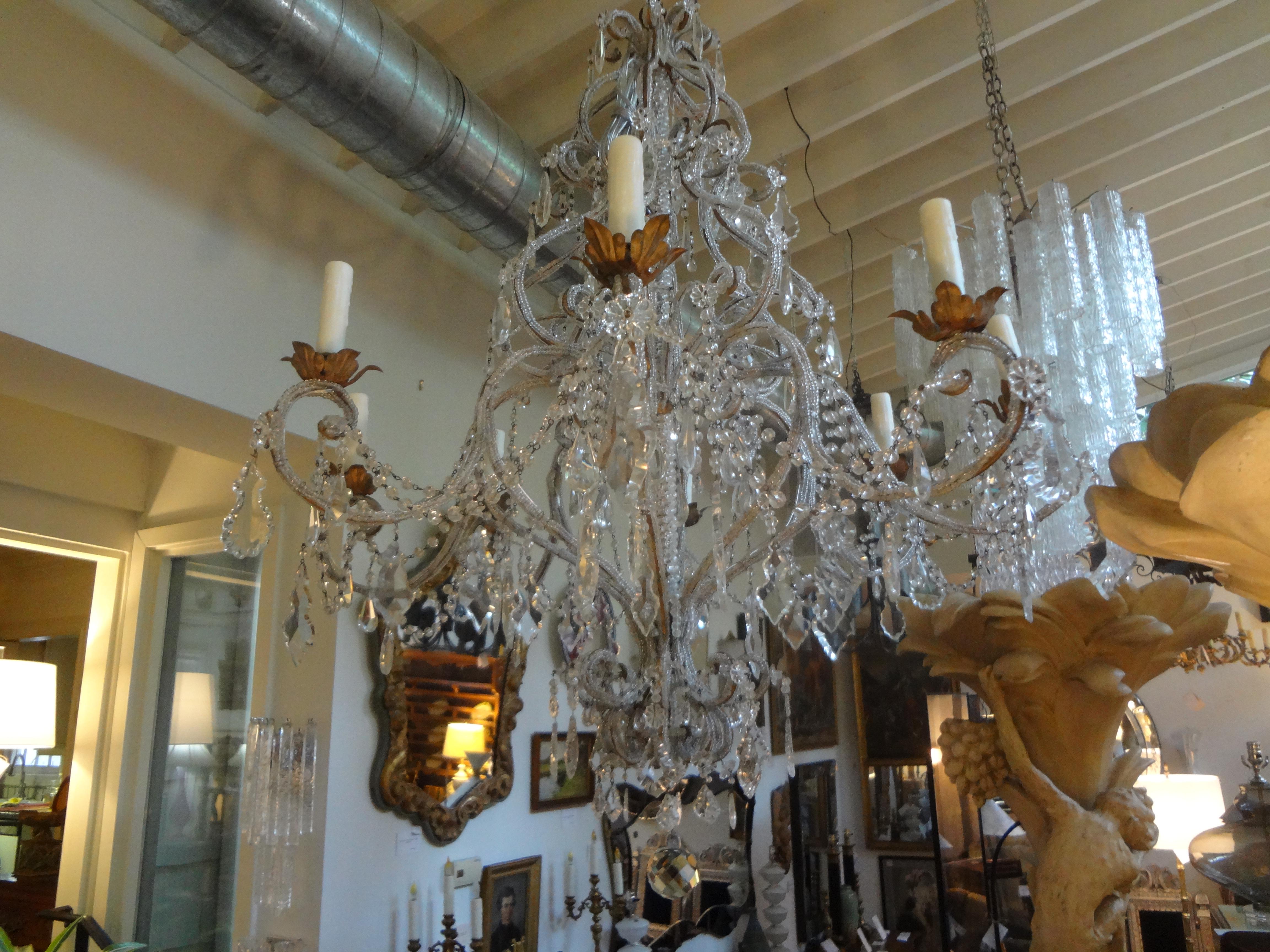 Monumental Italian Beaded and Crystal Eight-Light Chandelier-Maison Baguès Style 2