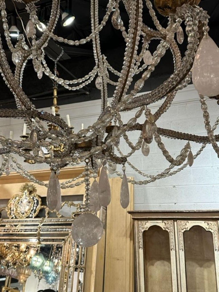 Italian Beaded and Rock Crystal Chandelier For Sale at 1stDibs