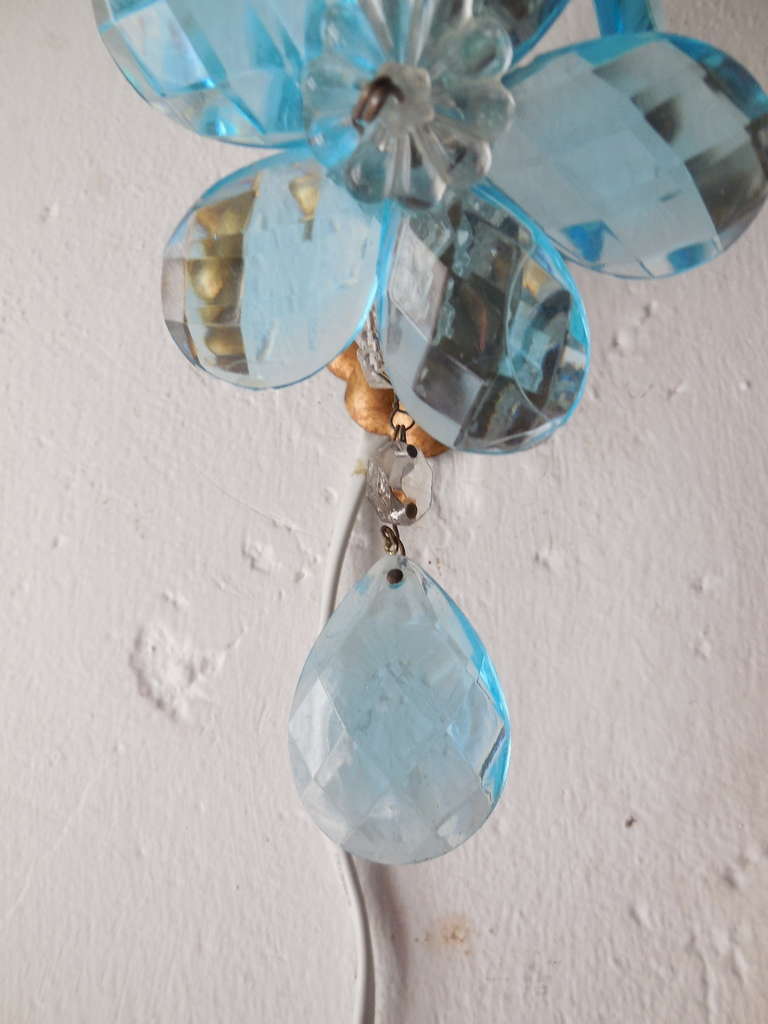 Italian Beaded Aqua Flower Prism Sconces For Sale 4