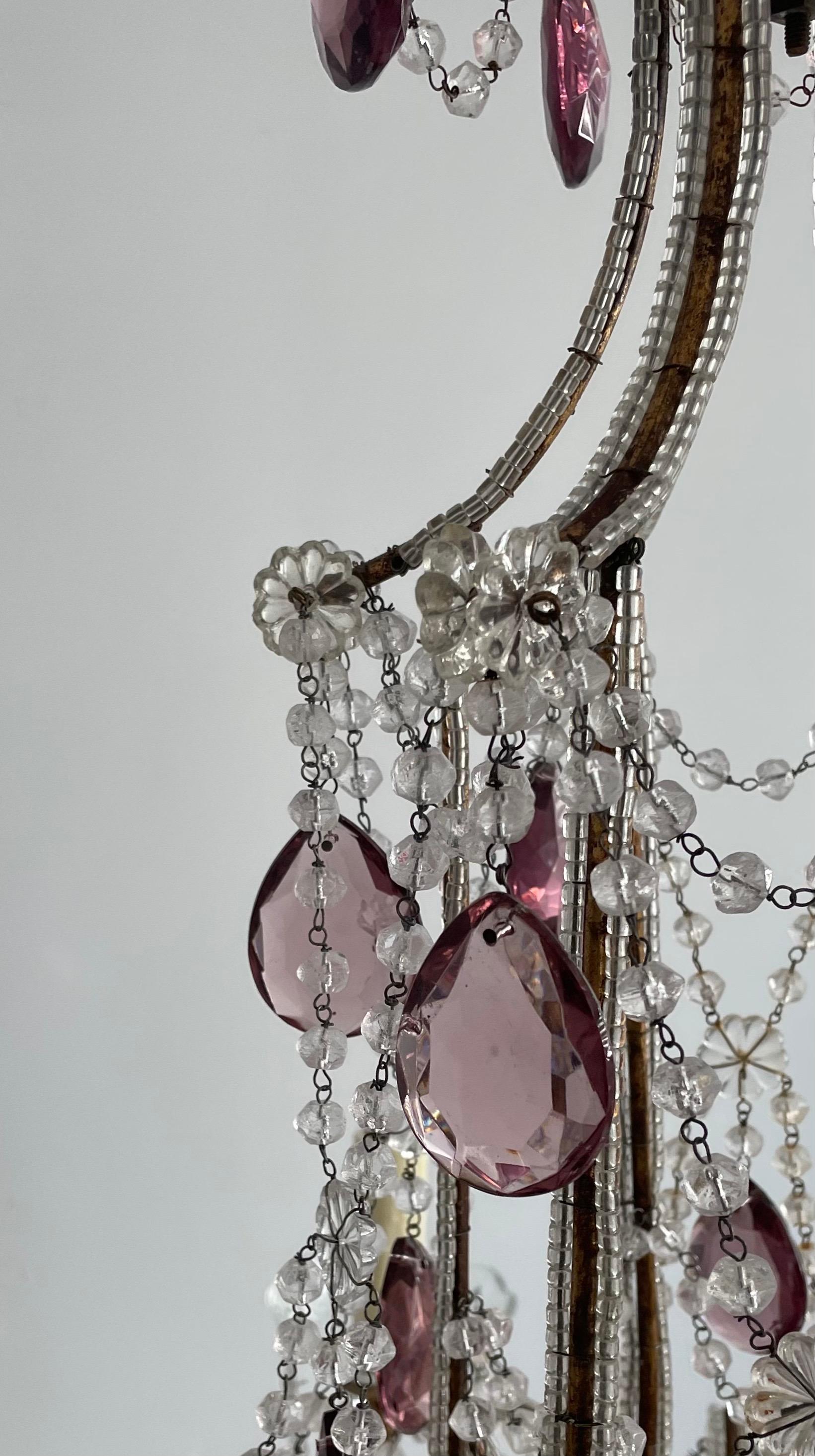 Mid-20th Century Italian Beaded Chandelier with Amethyst Prisms